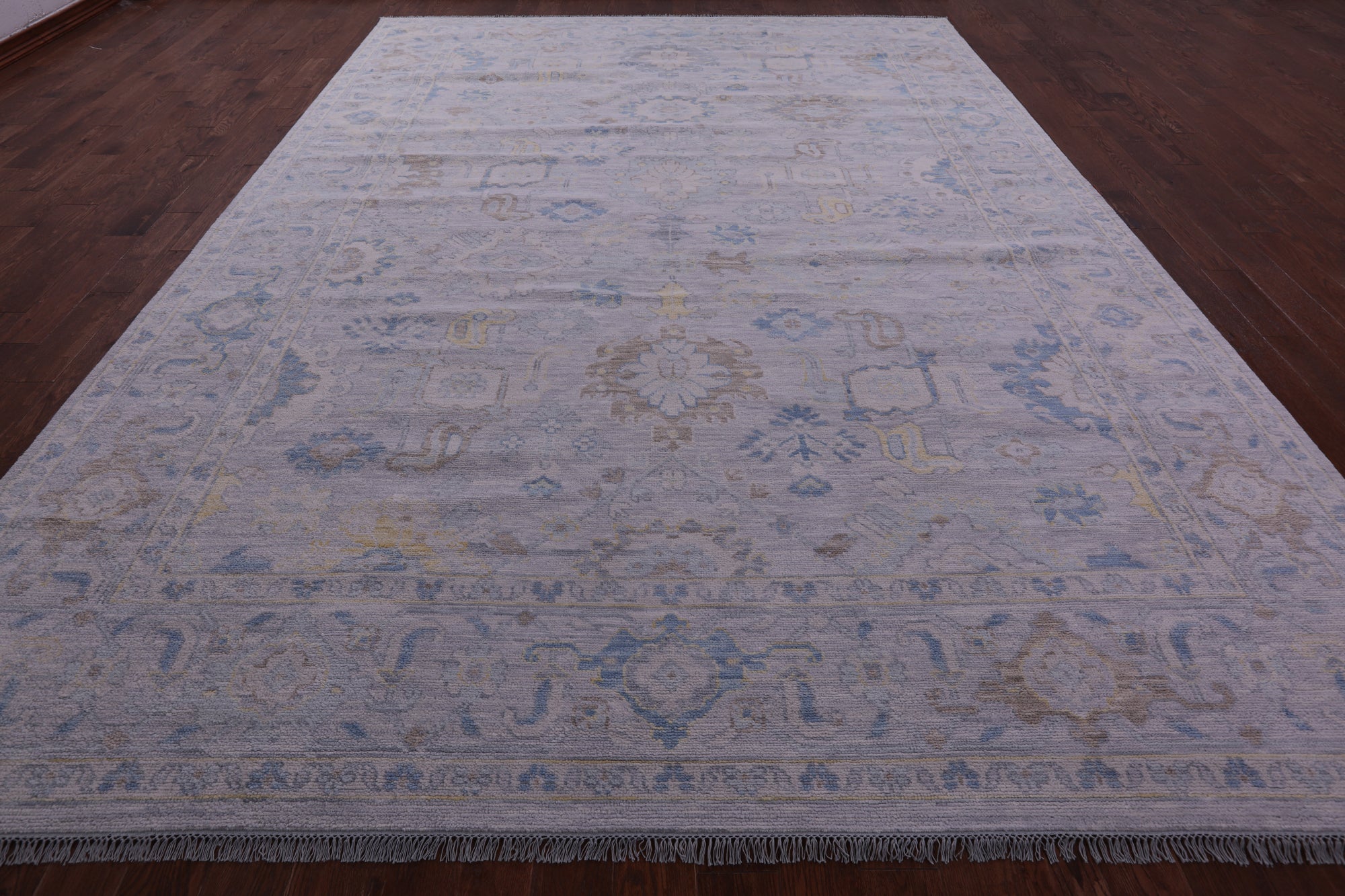 Silver Turkish Oushak Hand Knotted Wool Rug - 10' 2" X 14' 2" - Golden Nile