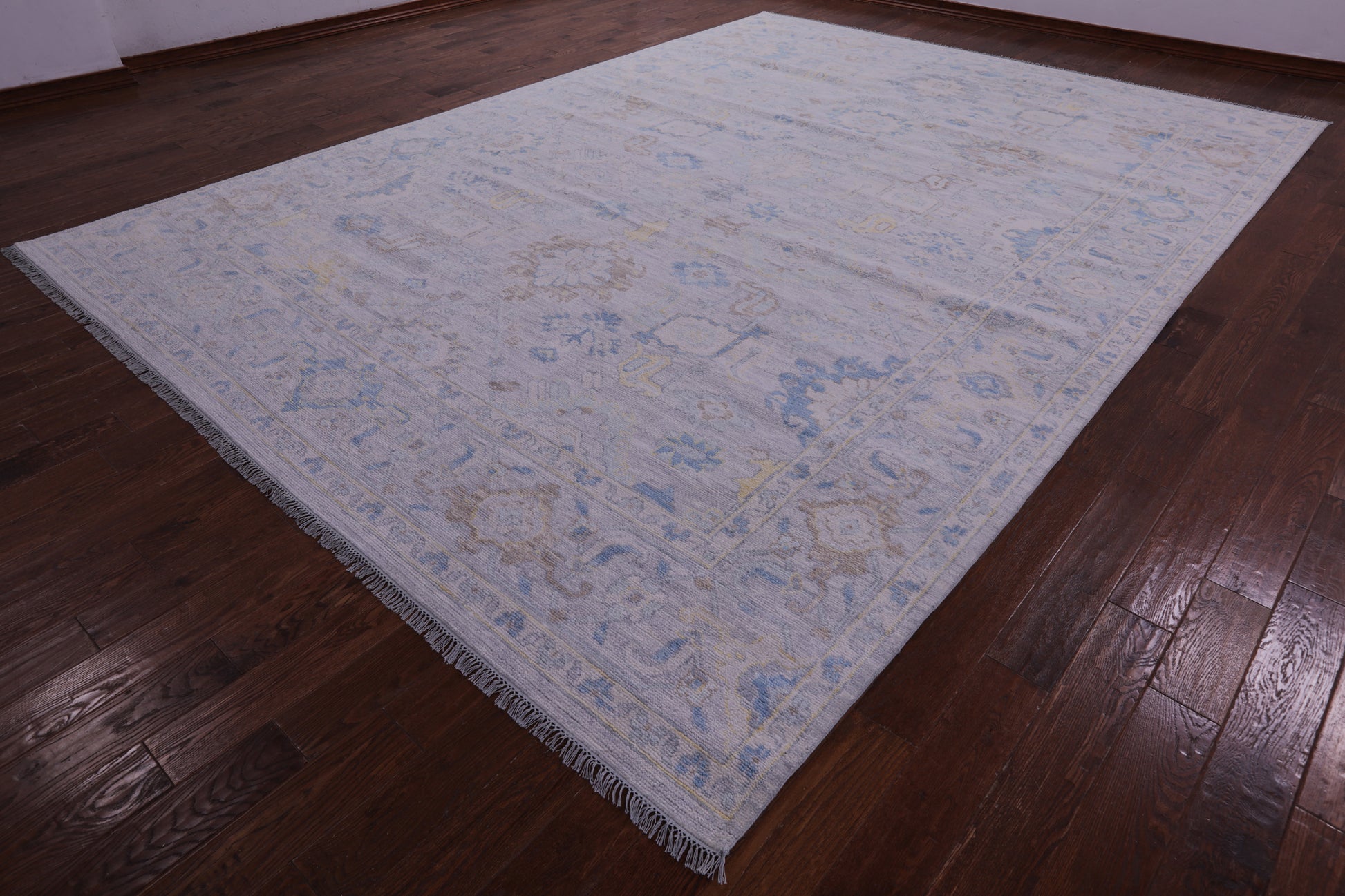 Silver Turkish Oushak Hand Knotted Wool Rug - 10' 2" X 14' 2" - Golden Nile