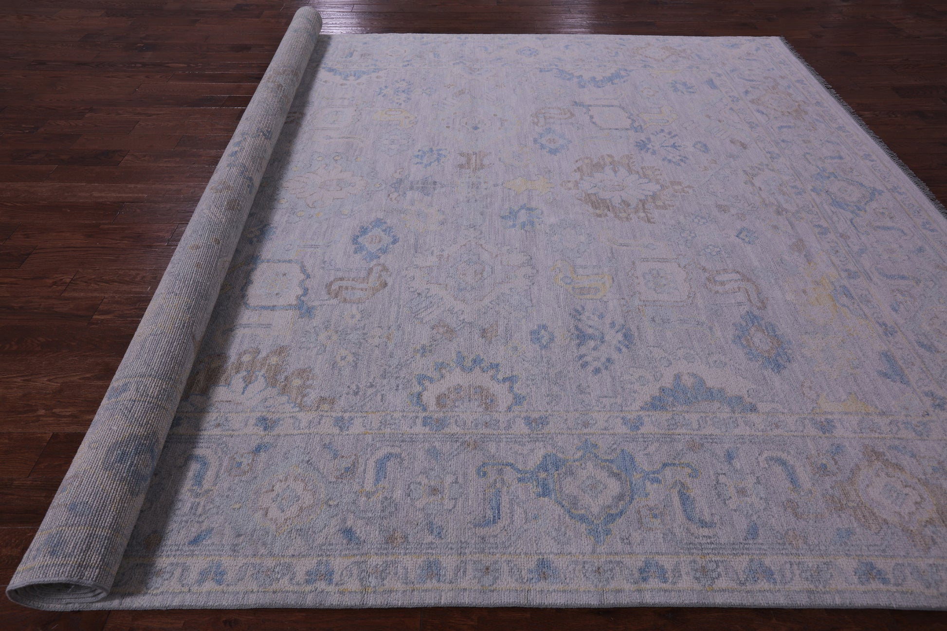 Silver Turkish Oushak Hand Knotted Wool Rug - 10' 2" X 14' 2" - Golden Nile