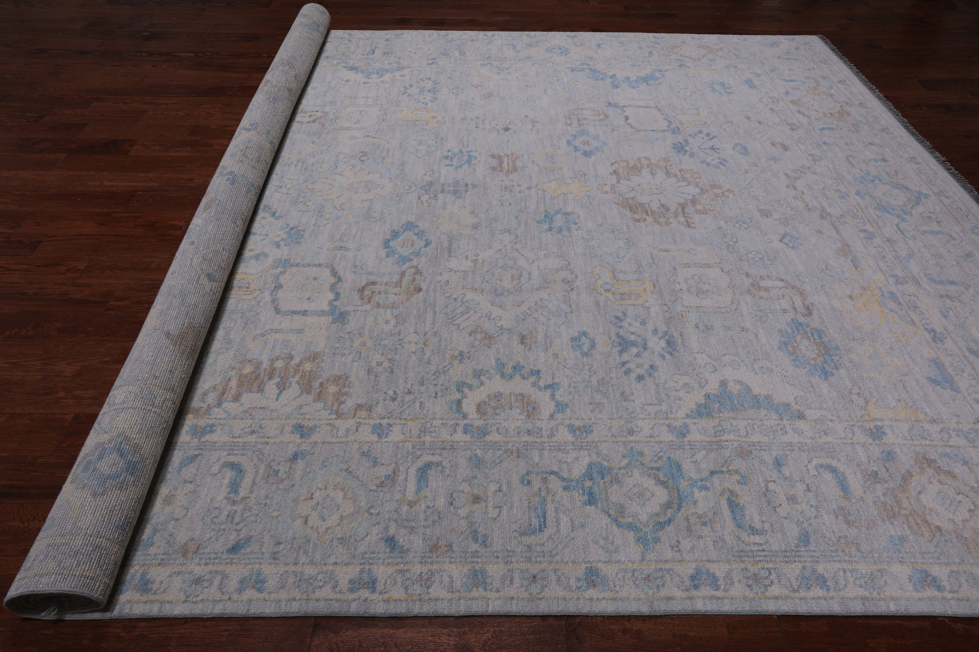 SUPER SALE Silver Turkish Oushak Hand Knotted Wool Rug - 10' 2" X 14' 2"