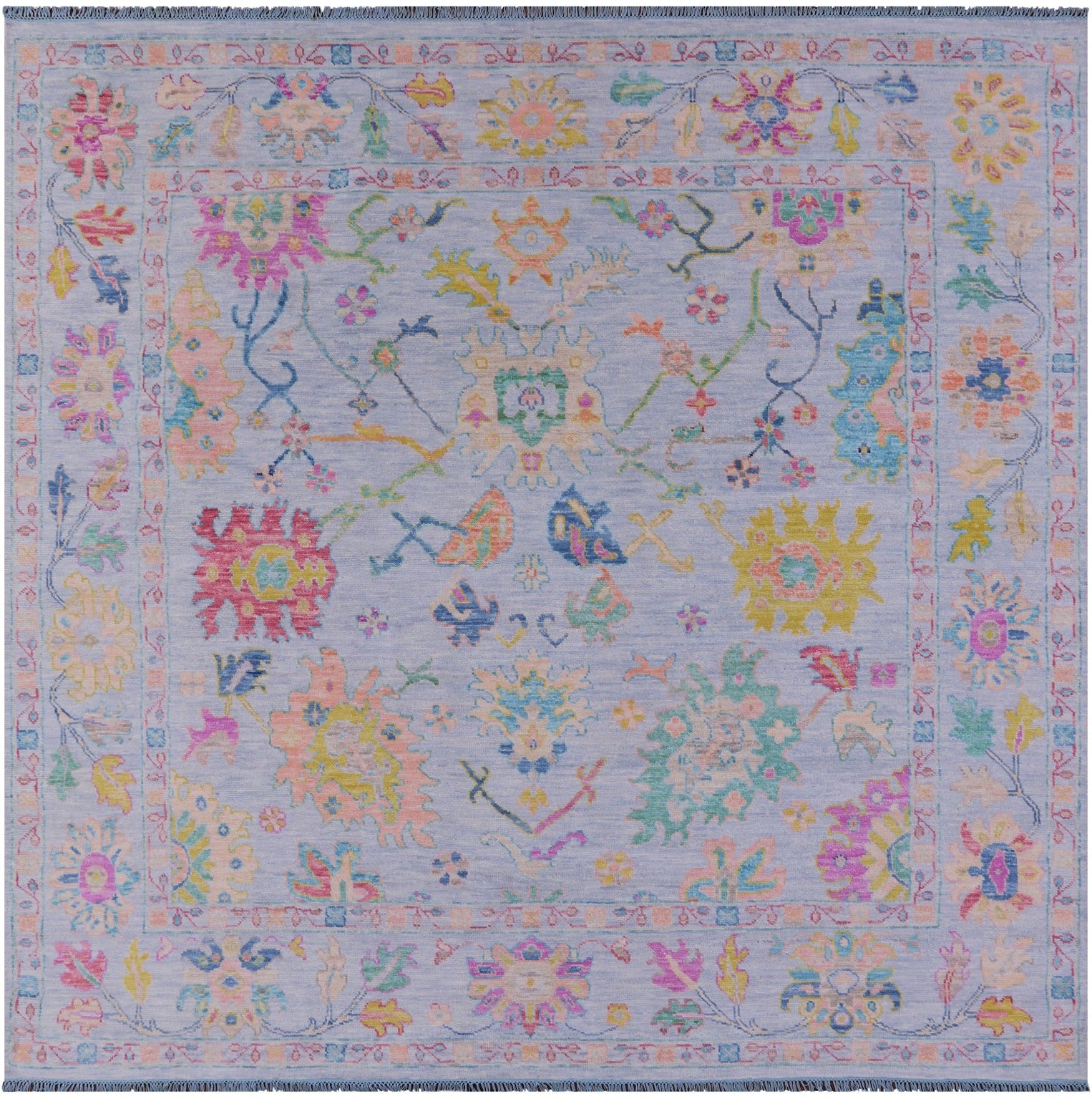 Light Blue Square Turkish Oushak Hand Knotted Wool Rug - 9' 10" X 10' 1" - Golden Nile