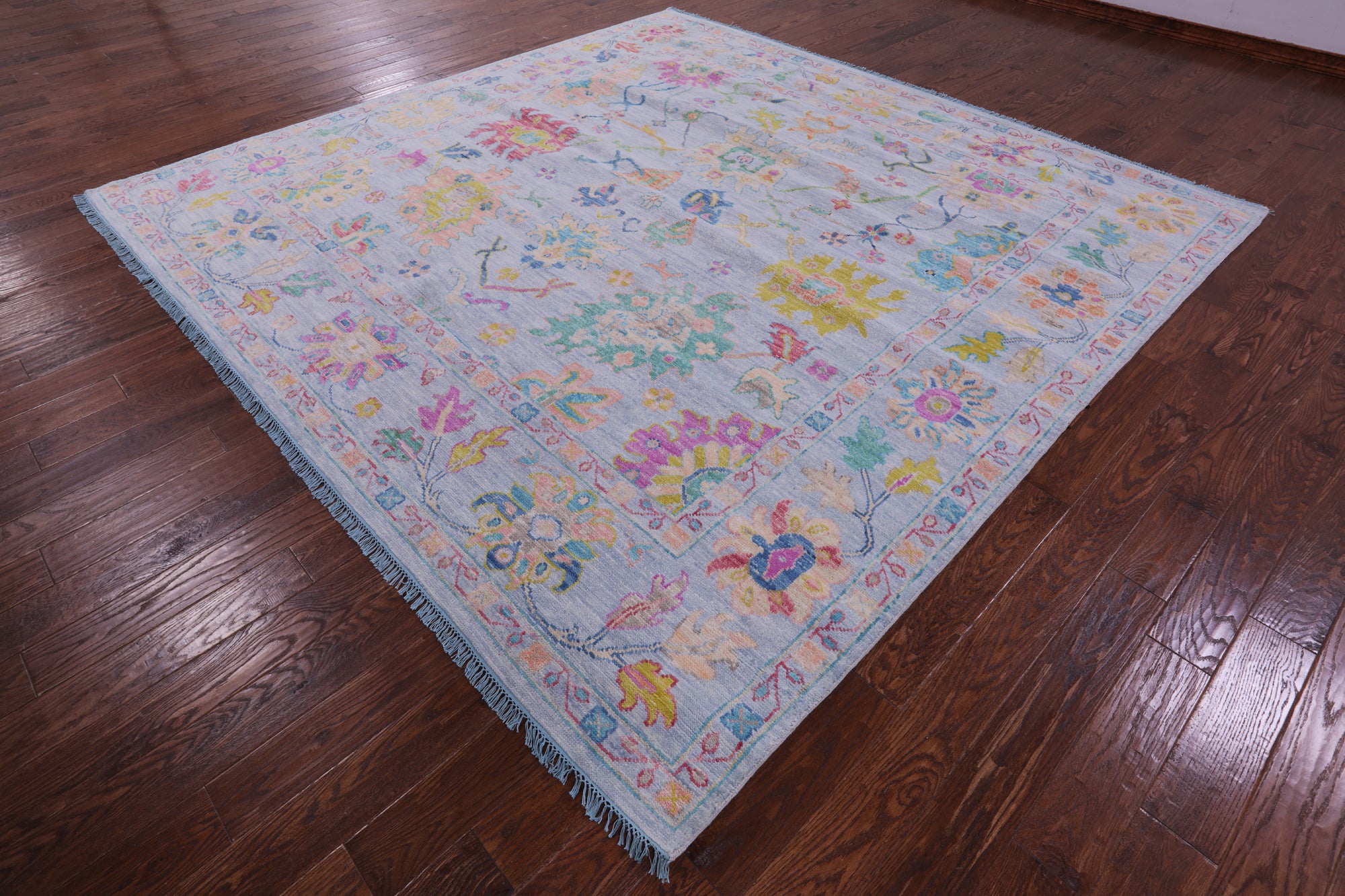 Light Blue Square Turkish Oushak Hand Knotted Wool Rug - 9' 10" X 10' 1" - Golden Nile