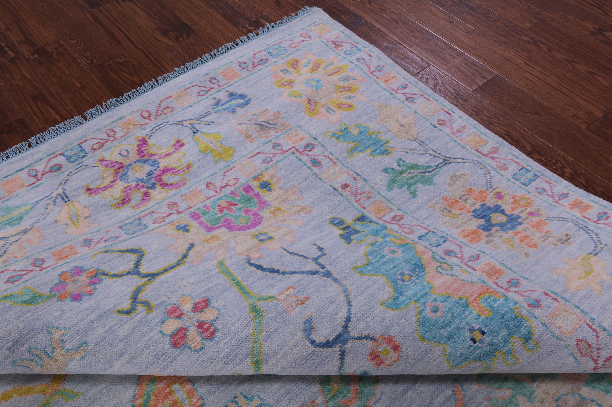 Light Blue Square Turkish Oushak Hand Knotted Wool Rug - 9' 10" X 10' 1" - Golden Nile