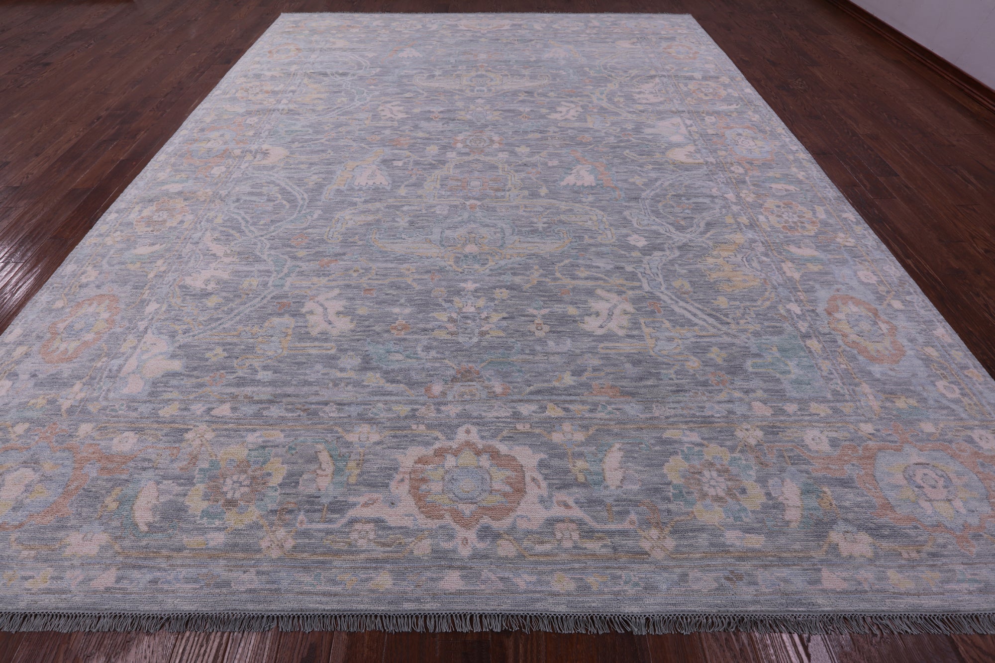 Silver Turkish Oushak Hand Knotted Wool Rug - 11' 11" X 14' 9" - Golden Nile