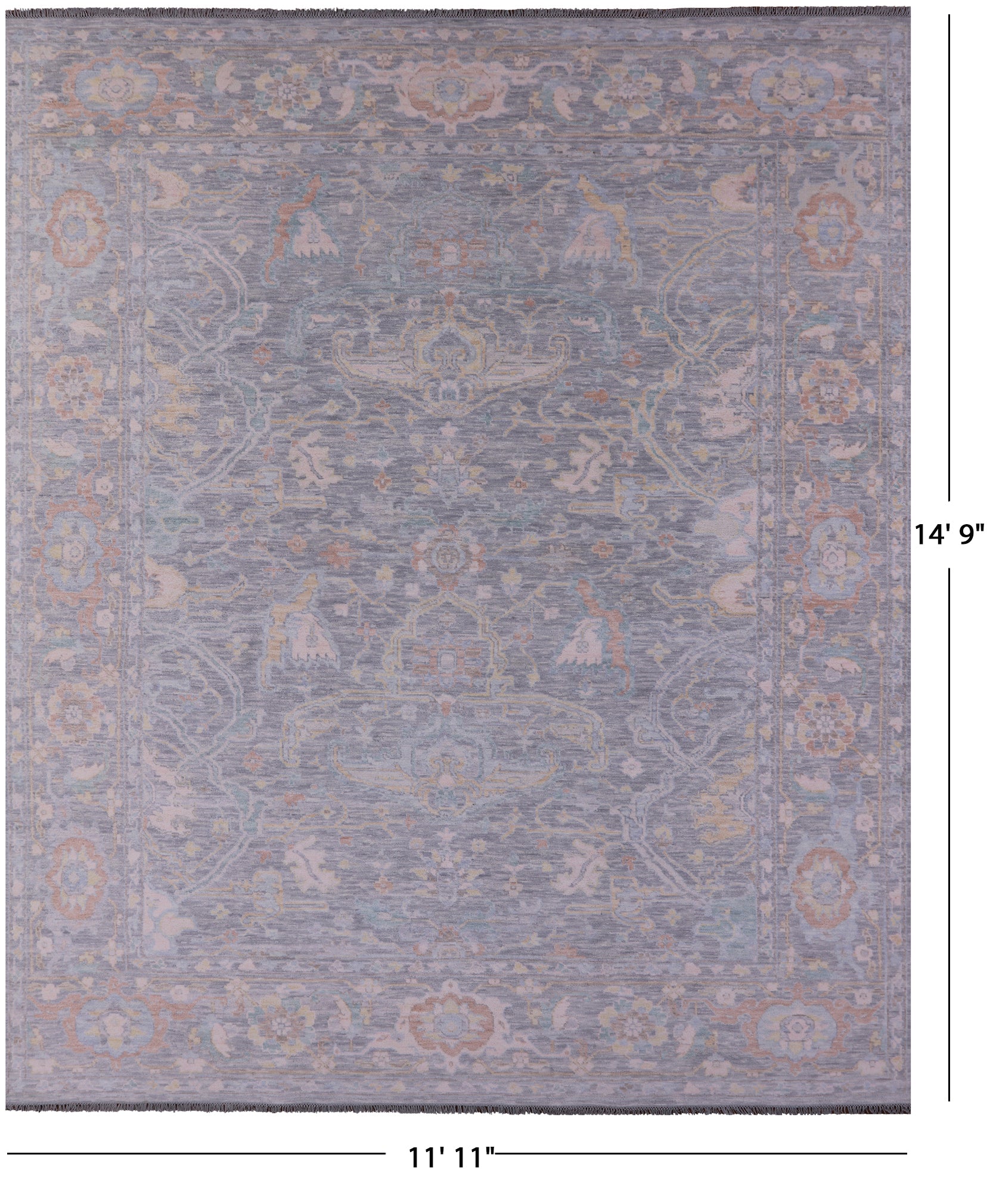 Silver Turkish Oushak Hand Knotted Wool Rug - 11' 11" X 14' 9" - Golden Nile