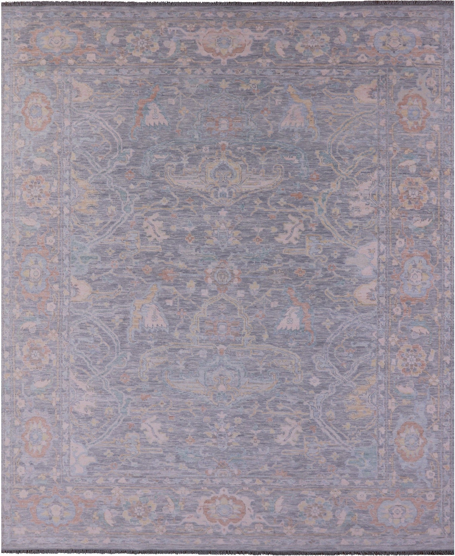 Silver Turkish Oushak Hand Knotted Wool Rug - 11' 11" X 14' 9" - Golden Nile
