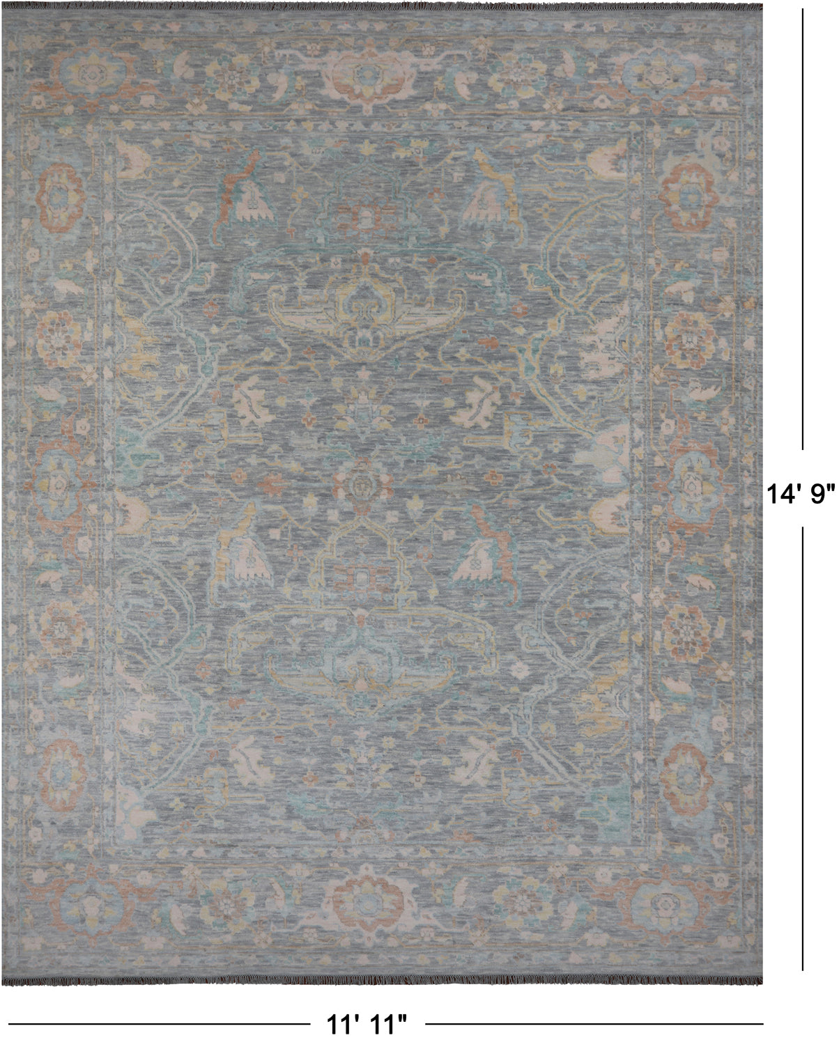 SUPER SALE Silver Turkish Oushak Hand Knotted Wool Rug - 11' 11" X 14' 9"