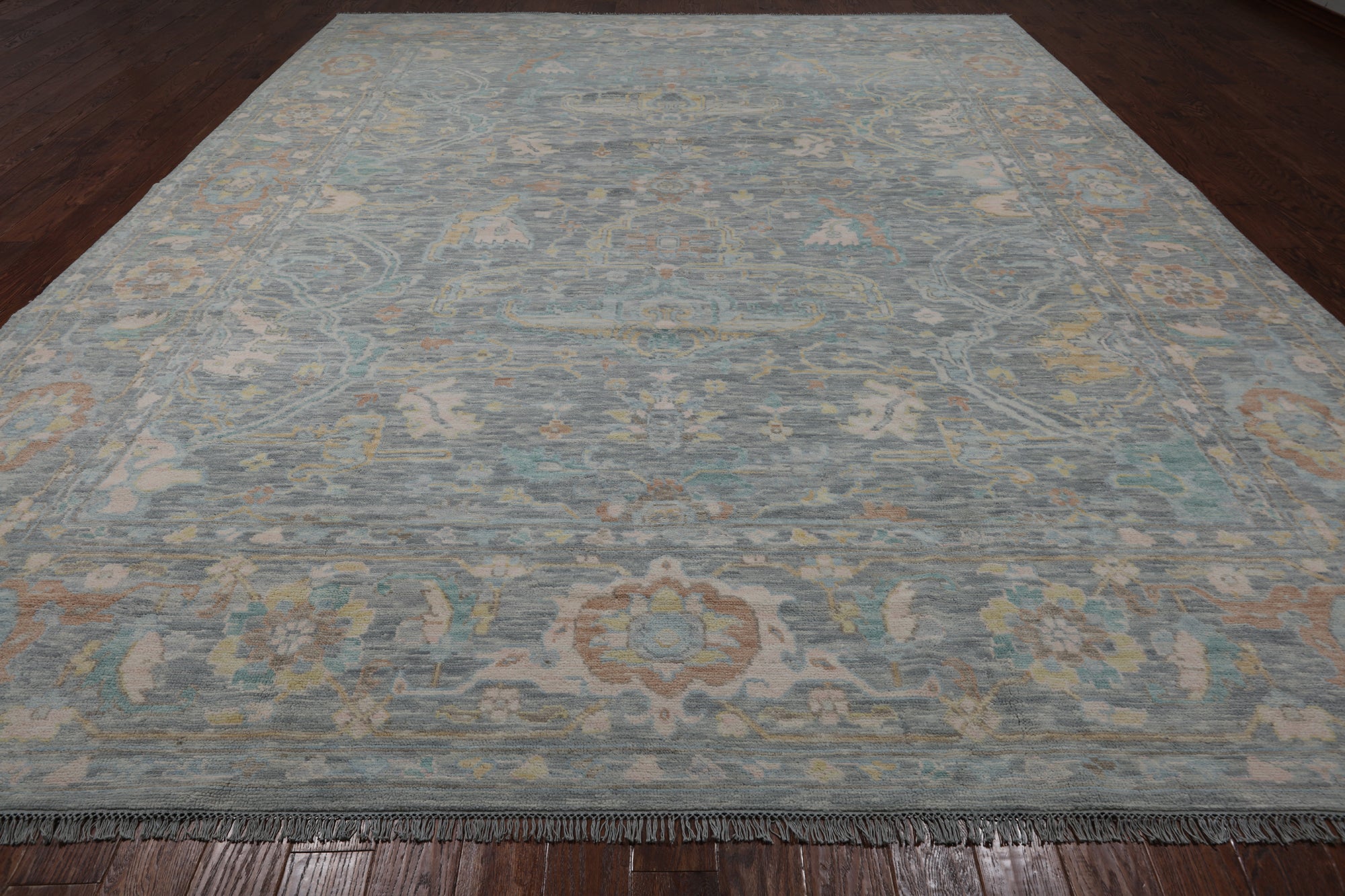 SUPER SALE Silver Turkish Oushak Hand Knotted Wool Rug - 11' 11" X 14' 9"