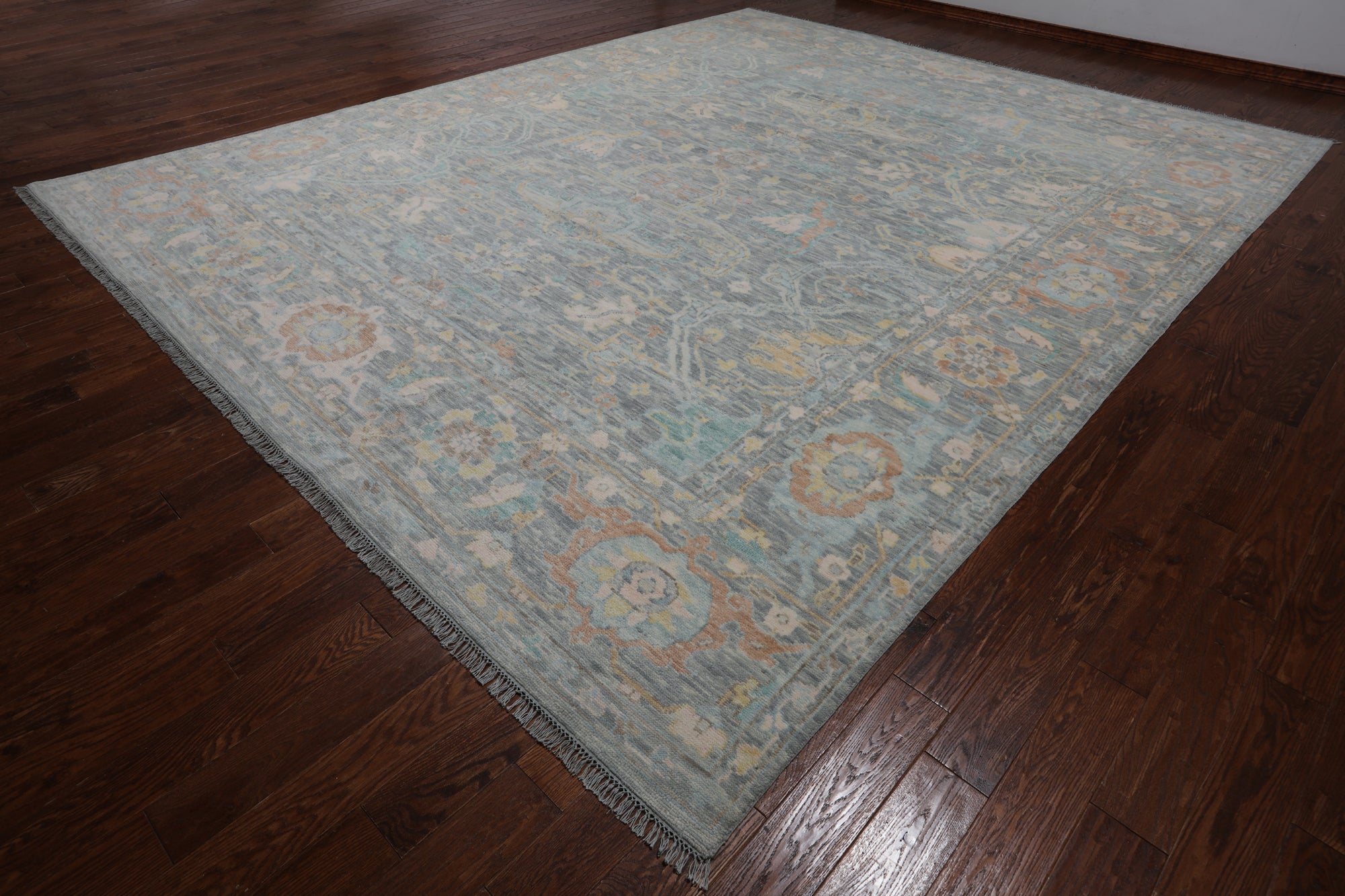 SUPER SALE Silver Turkish Oushak Hand Knotted Wool Rug - 11' 11" X 14' 9"