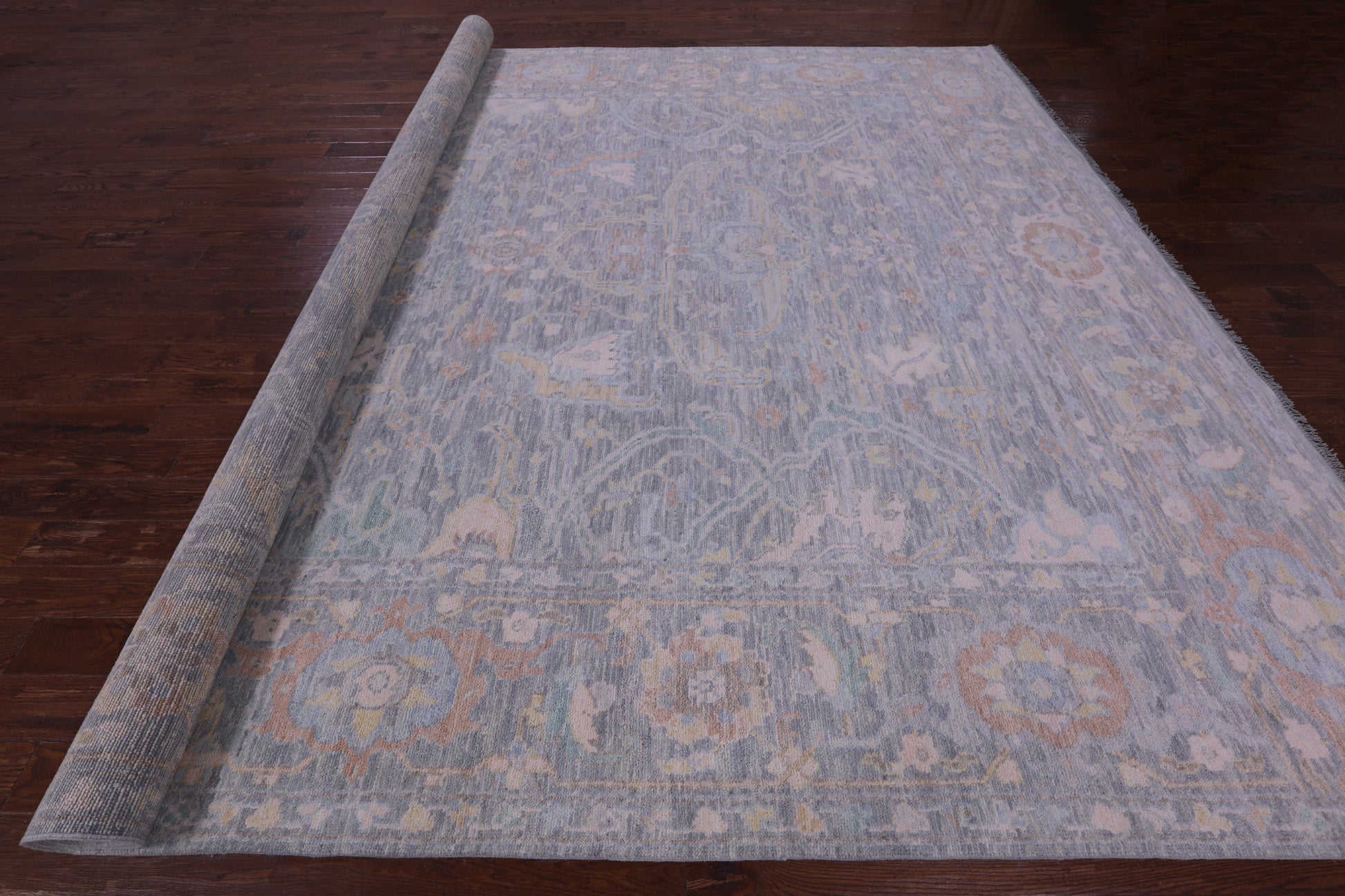 Silver Turkish Oushak Hand Knotted Wool Rug - 11' 11" X 14' 9" - Golden Nile