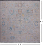 SUPER SALE Silver Square Turkish Oushak Hand Knotted Wool Rug - 9' 0" X 9' 3"