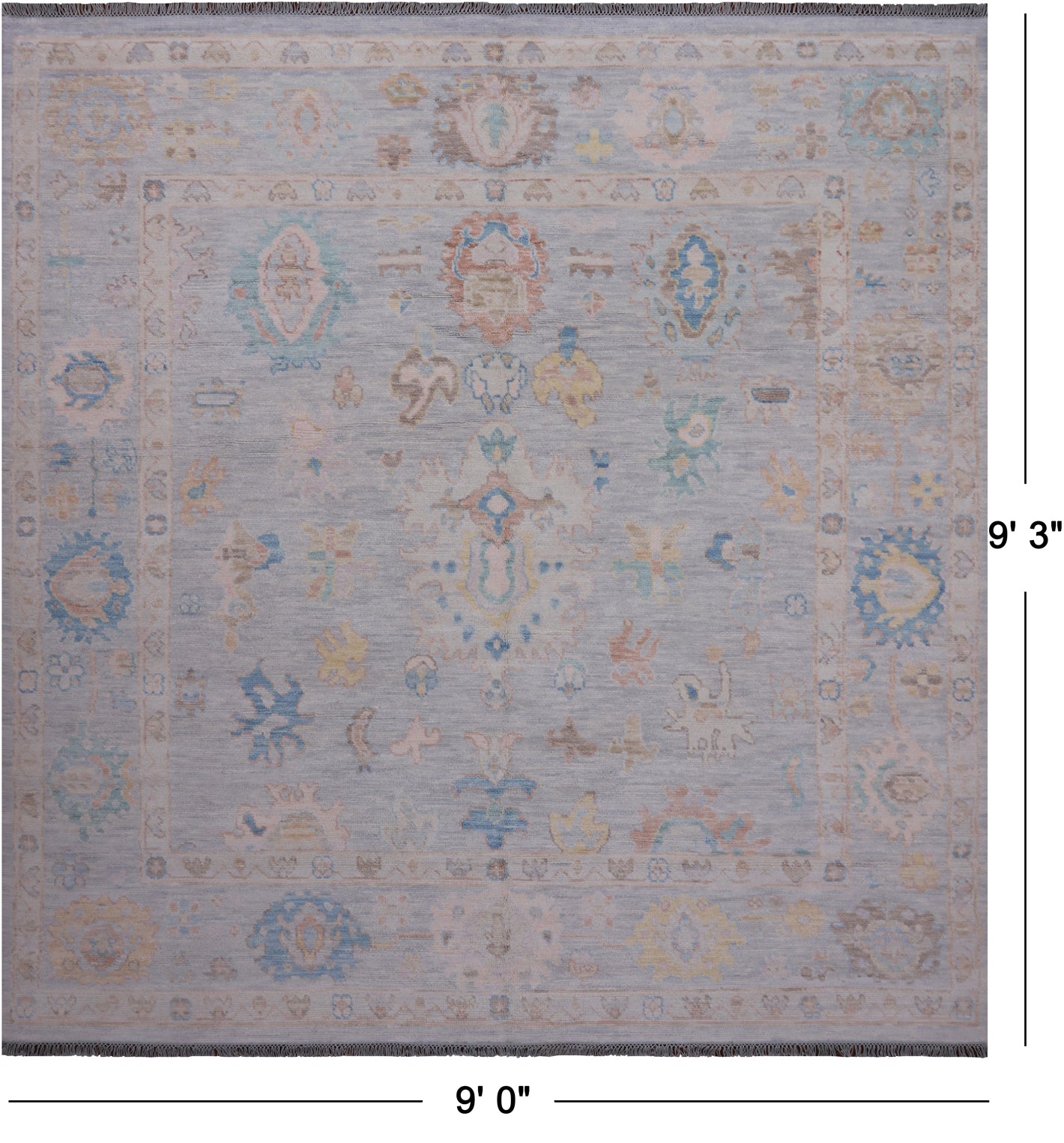 SUPER SALE Silver Square Turkish Oushak Hand Knotted Wool Rug - 9' 0" X 9' 3"