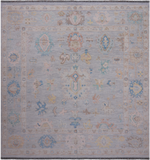 SUPER SALE Silver Square Turkish Oushak Hand Knotted Wool Rug - 9' 0" X 9' 3"