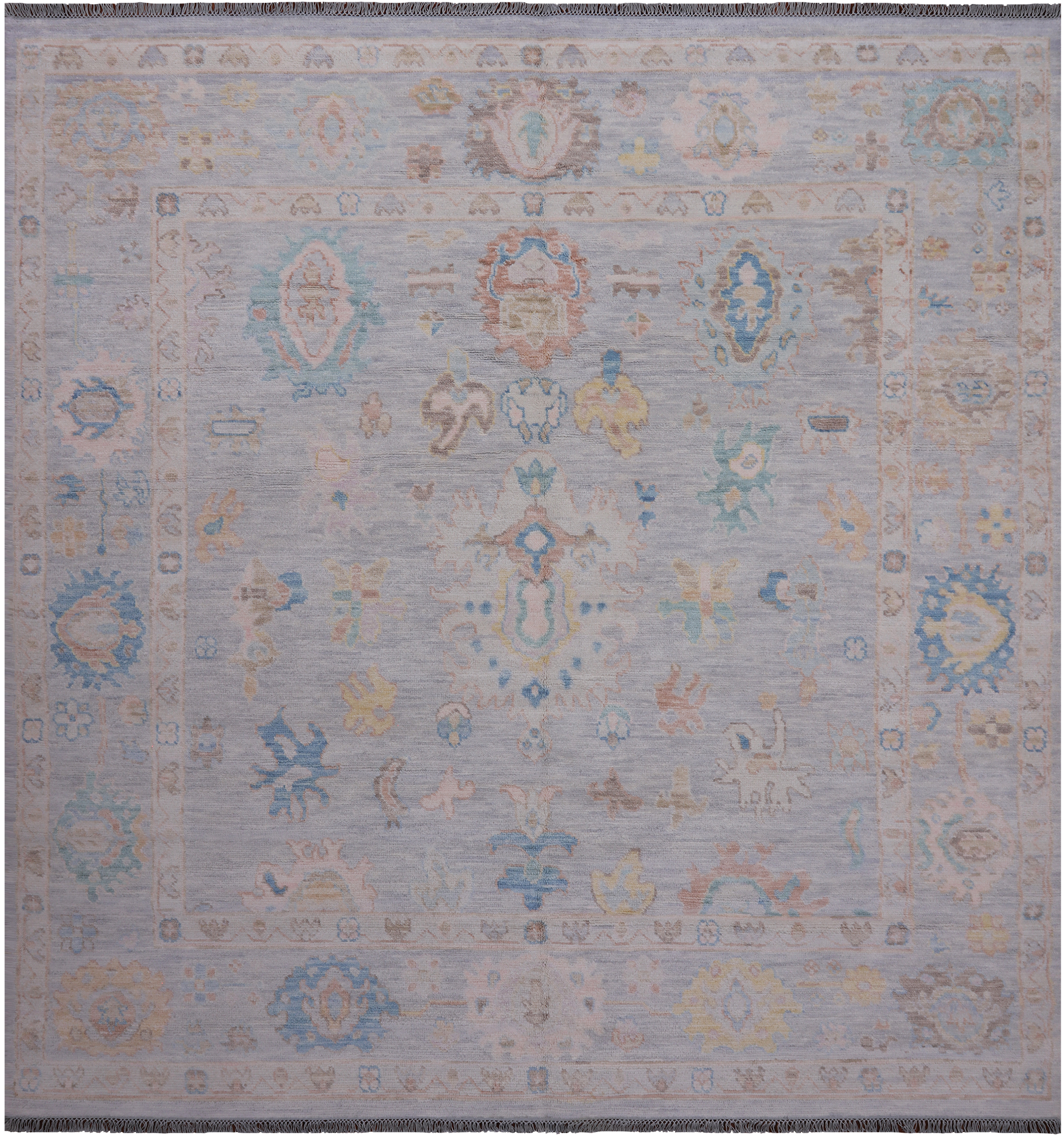 SUPER SALE Silver Square Turkish Oushak Hand Knotted Wool Rug - 9' 0" X 9' 3"