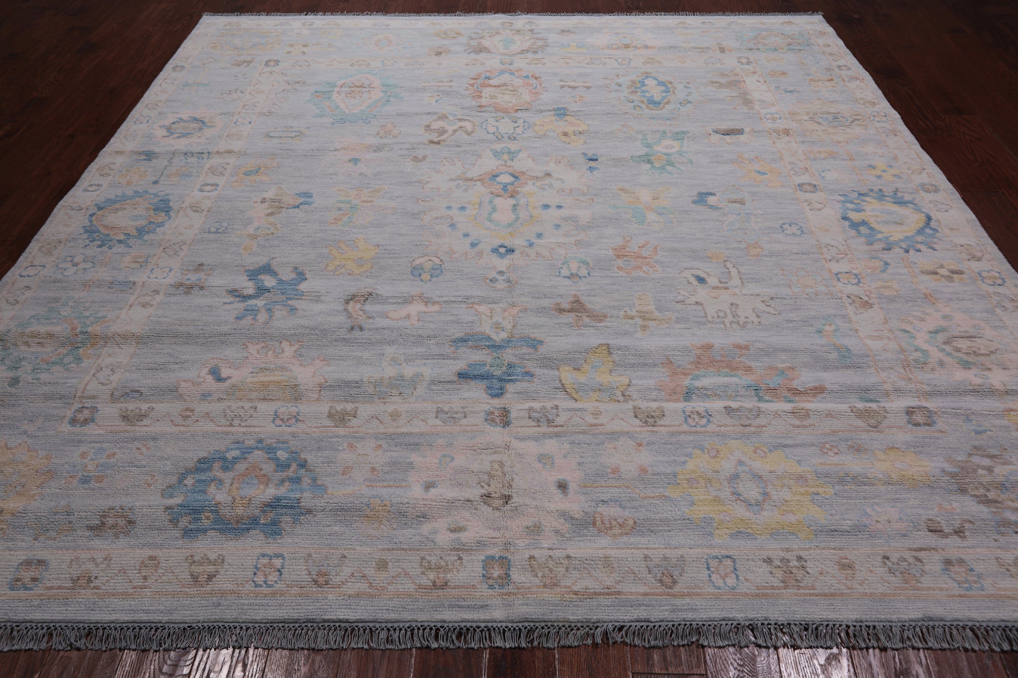 SUPER SALE Silver Square Turkish Oushak Hand Knotted Wool Rug - 9' 0" X 9' 3"