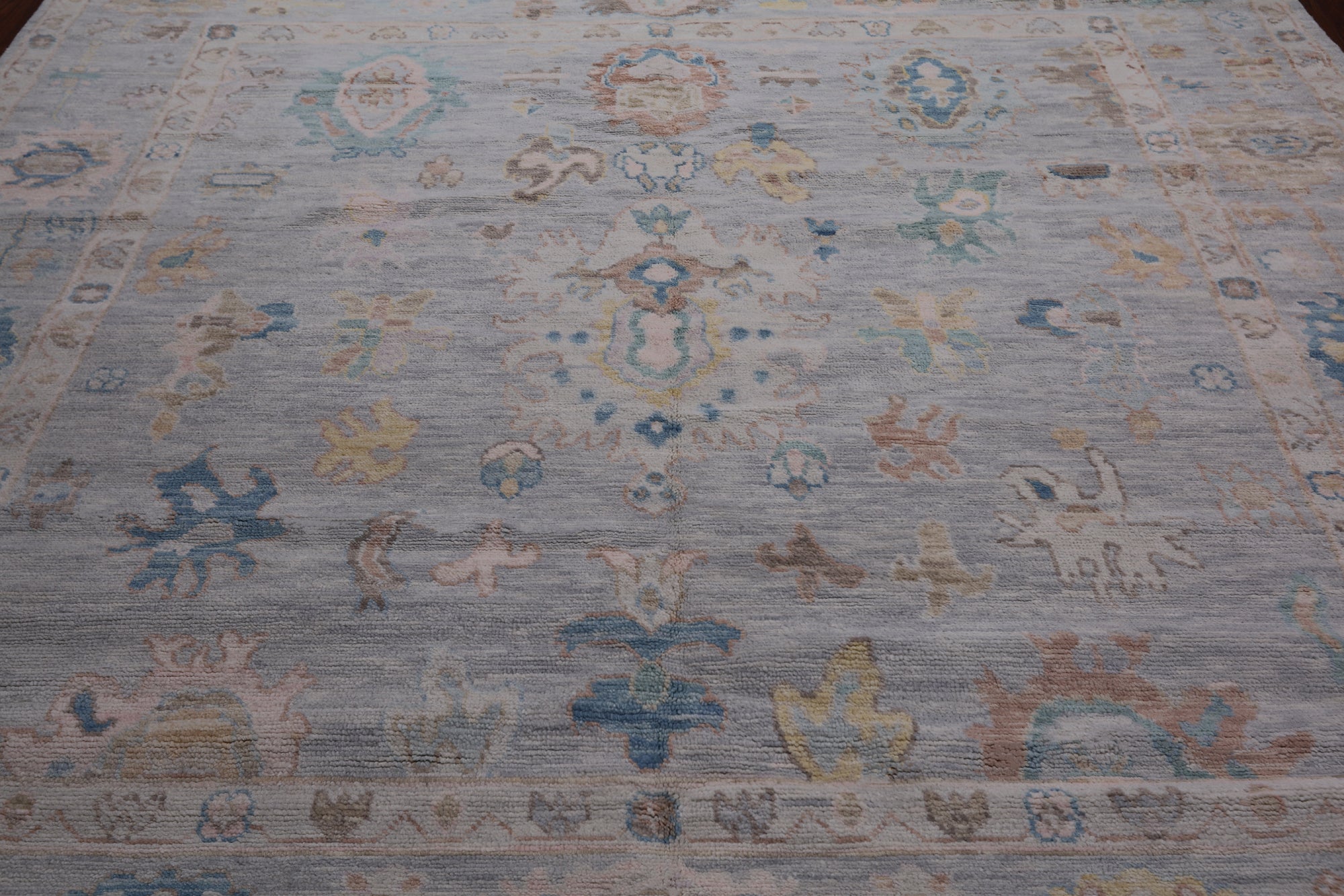 SUPER SALE Silver Square Turkish Oushak Hand Knotted Wool Rug - 9' 0" X 9' 3"
