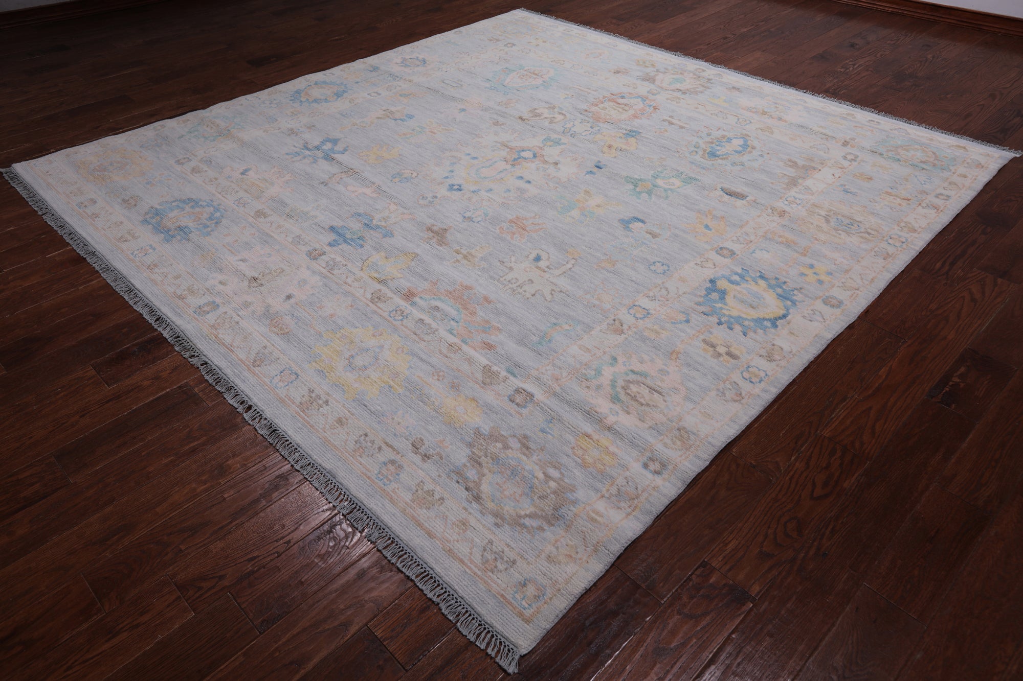 SUPER SALE Silver Square Turkish Oushak Hand Knotted Wool Rug - 9' 0" X 9' 3"