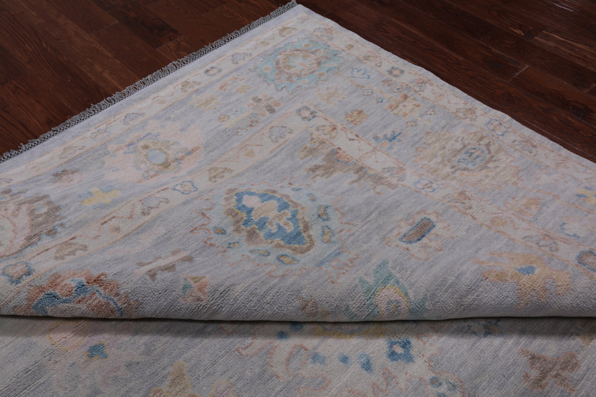SUPER SALE Silver Square Turkish Oushak Hand Knotted Wool Rug - 9' 0" X 9' 3"