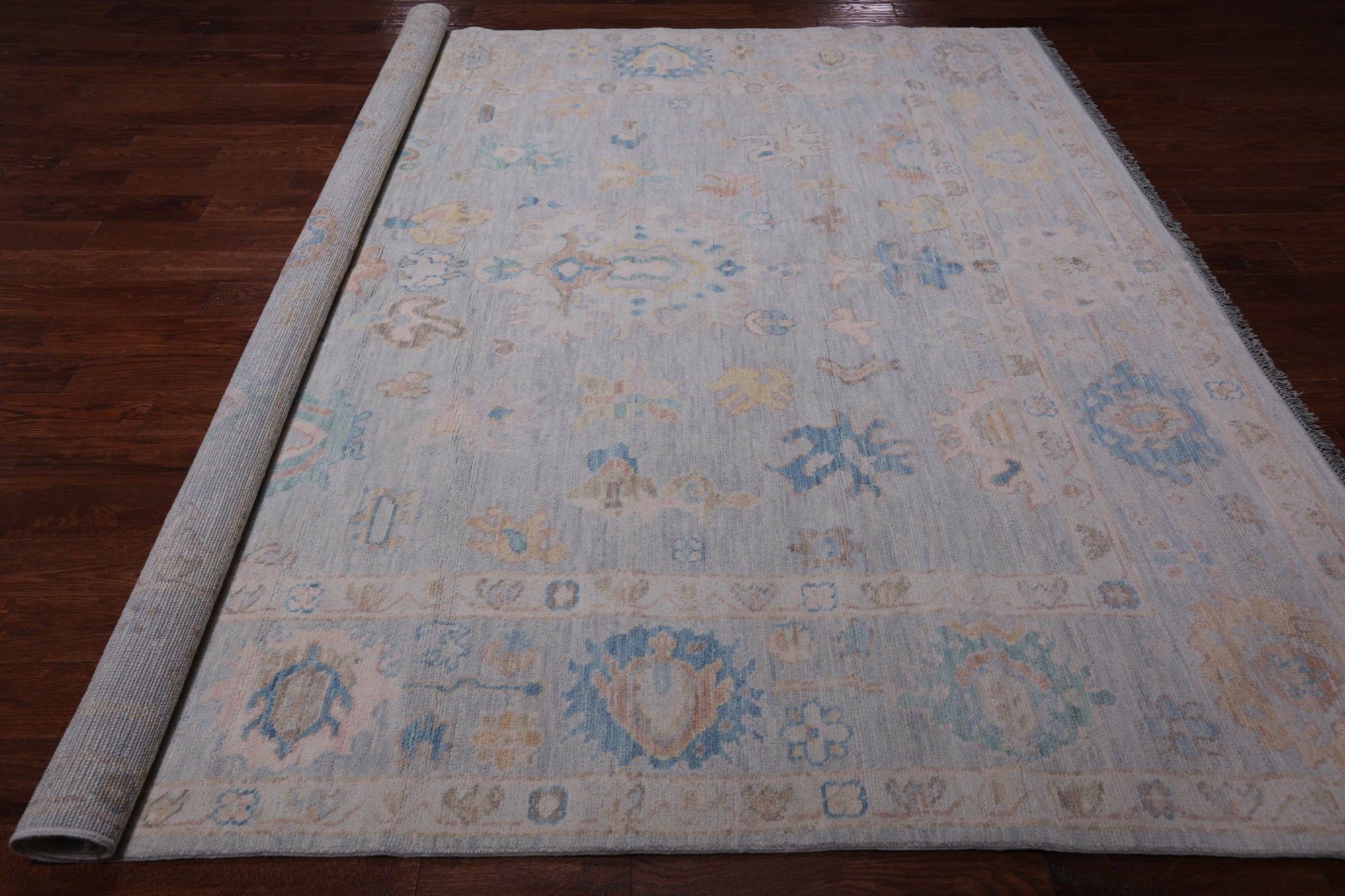 SUPER SALE Silver Square Turkish Oushak Hand Knotted Wool Rug - 9' 0" X 9' 3"