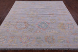 Silver Square Turkish Oushak Hand Knotted Wool Rug - 7' 9" X 8' 4" - Golden Nile