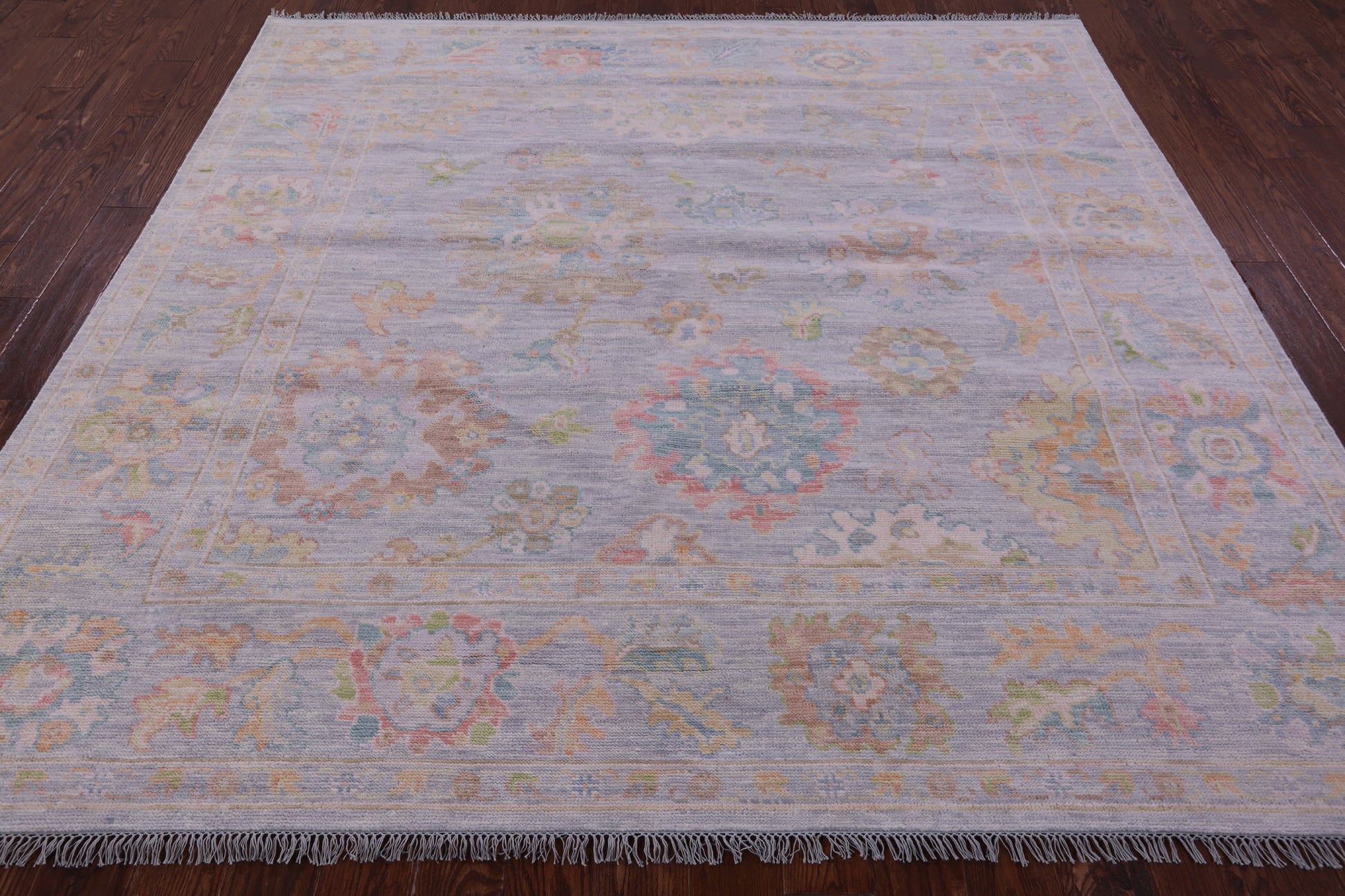 Silver Square Turkish Oushak Hand Knotted Wool Rug - 7' 9" X 8' 4" - Golden Nile