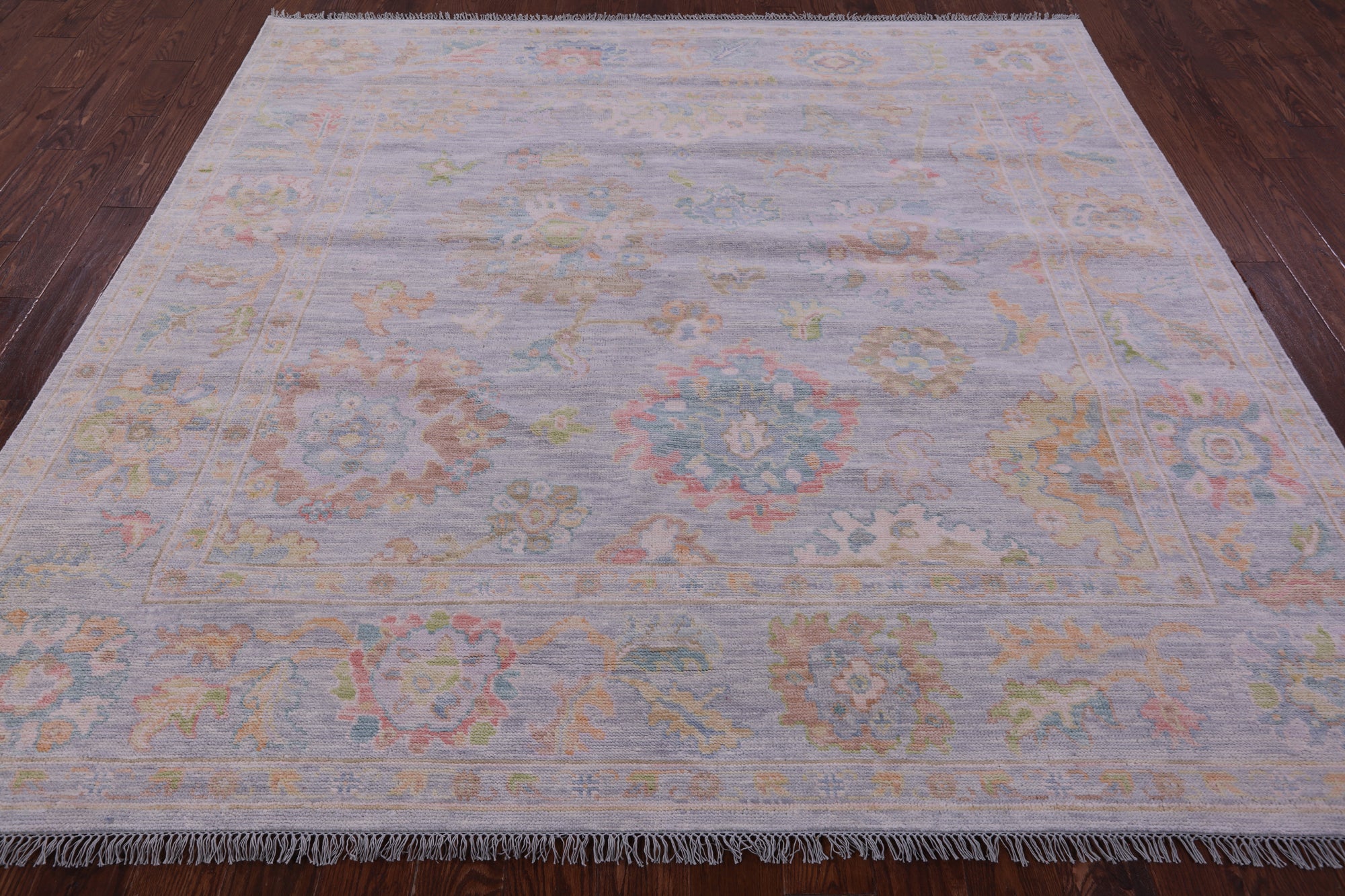 Silver Square Turkish Oushak Hand Knotted Wool Rug - 7' 9" X 8' 4" - Golden Nile