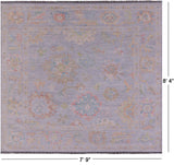 Silver Square Turkish Oushak Hand Knotted Wool Rug - 7' 9" X 8' 4" - Golden Nile