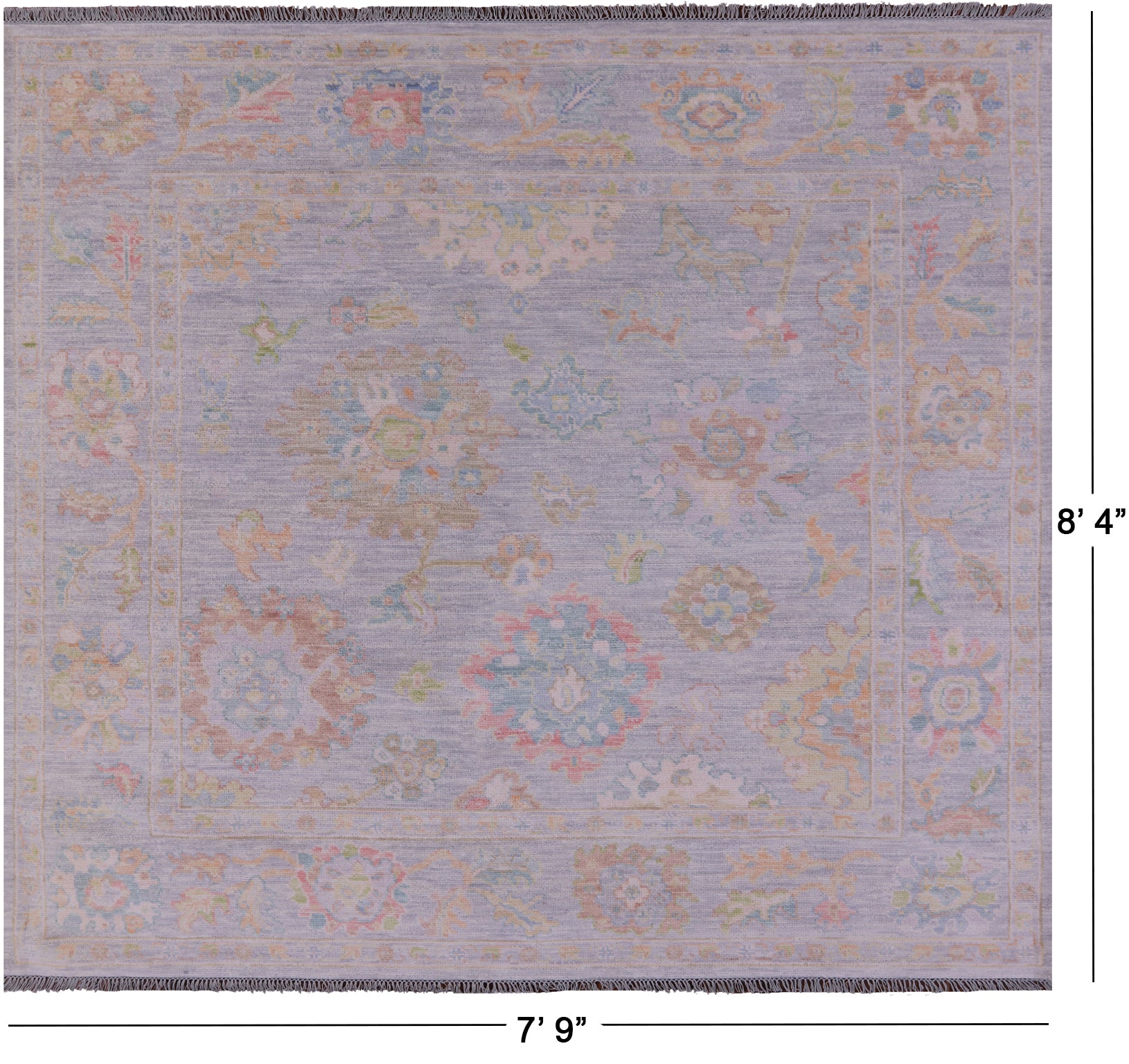 Silver Square Turkish Oushak Hand Knotted Wool Rug - 7' 9" X 8' 4" - Golden Nile