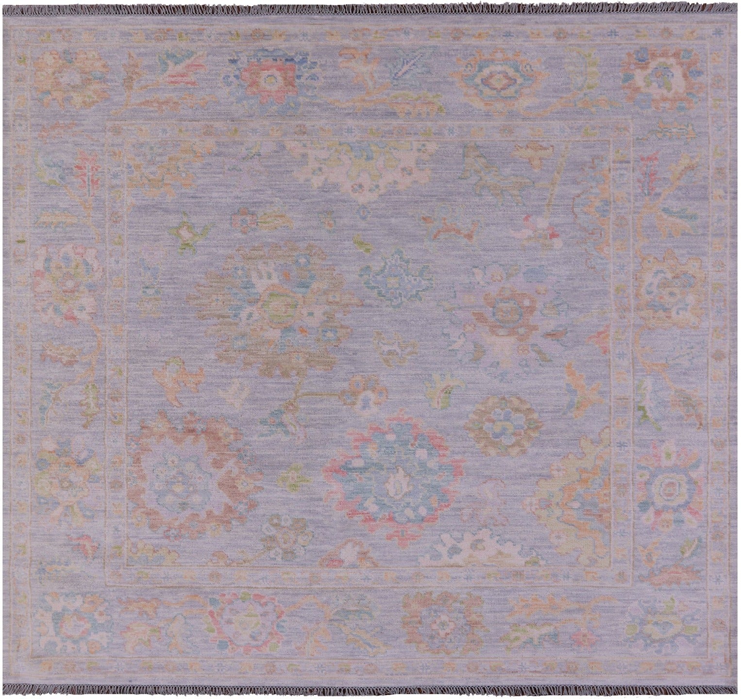 Silver Square Turkish Oushak Hand Knotted Wool Rug - 7' 9" X 8' 4" - Golden Nile
