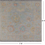 SUPER SALE Silver Square Turkish Oushak Hand Knotted Wool Rug - 7' 9" X 8' 4"
