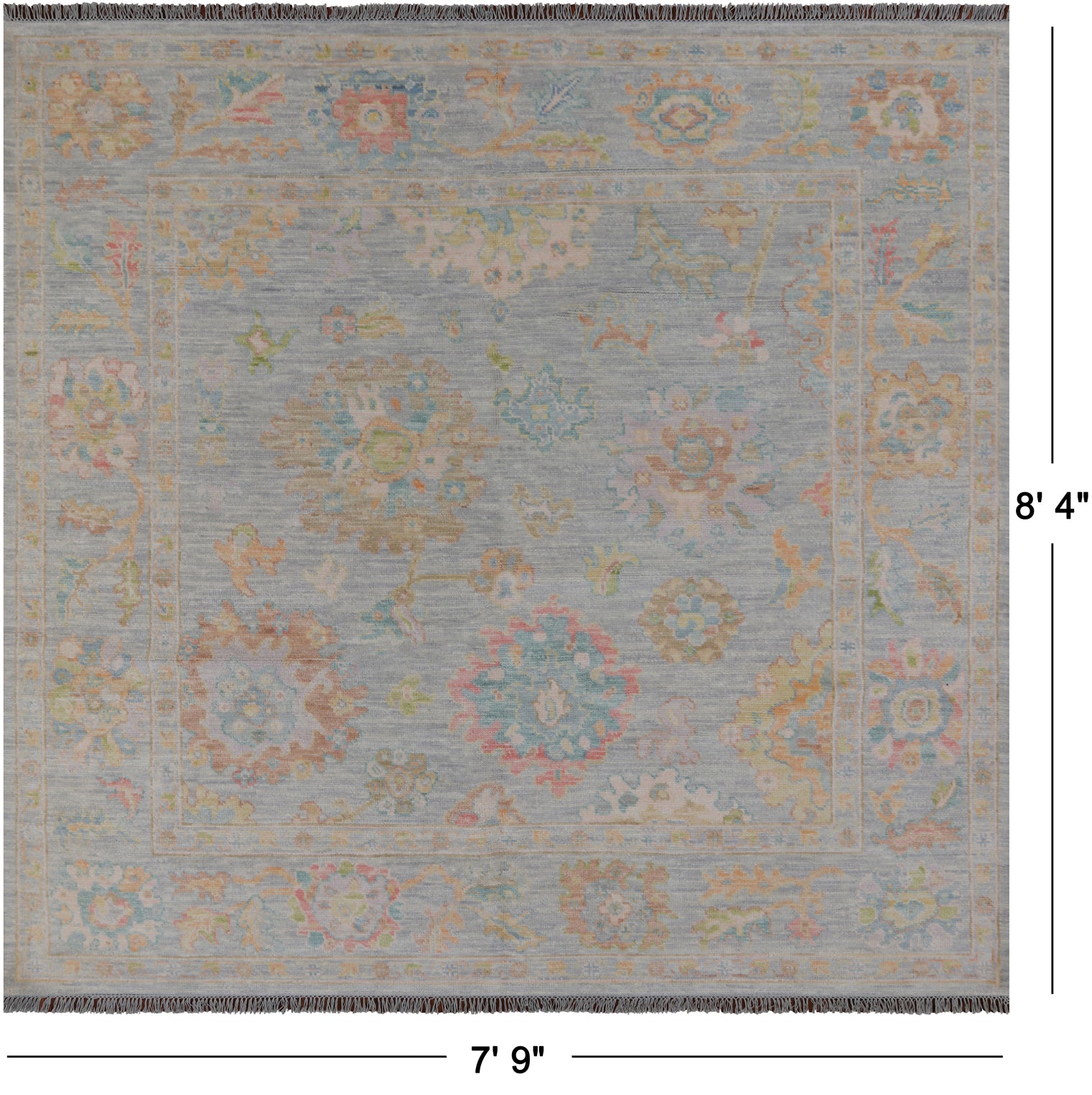 SUPER SALE Silver Square Turkish Oushak Hand Knotted Wool Rug - 7' 9" X 8' 4"