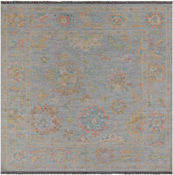 SUPER SALE Silver Square Turkish Oushak Hand Knotted Wool Rug - 7' 9" X 8' 4"