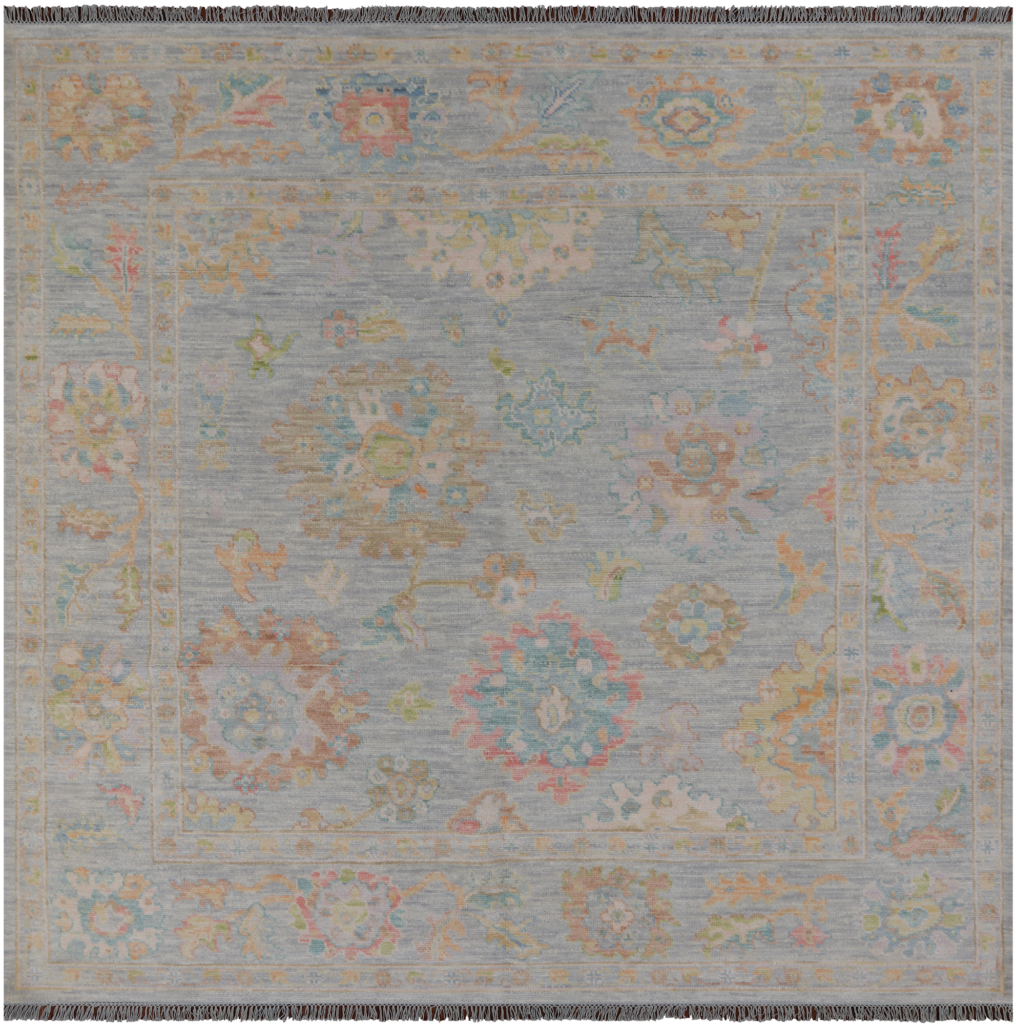SUPER SALE Silver Square Turkish Oushak Hand Knotted Wool Rug - 7' 9" X 8' 4"
