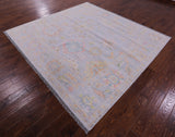 Silver Square Turkish Oushak Hand Knotted Wool Rug - 7' 9" X 8' 4" - Golden Nile