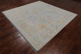 SUPER SALE Silver Square Turkish Oushak Hand Knotted Wool Rug - 7' 9" X 8' 4"
