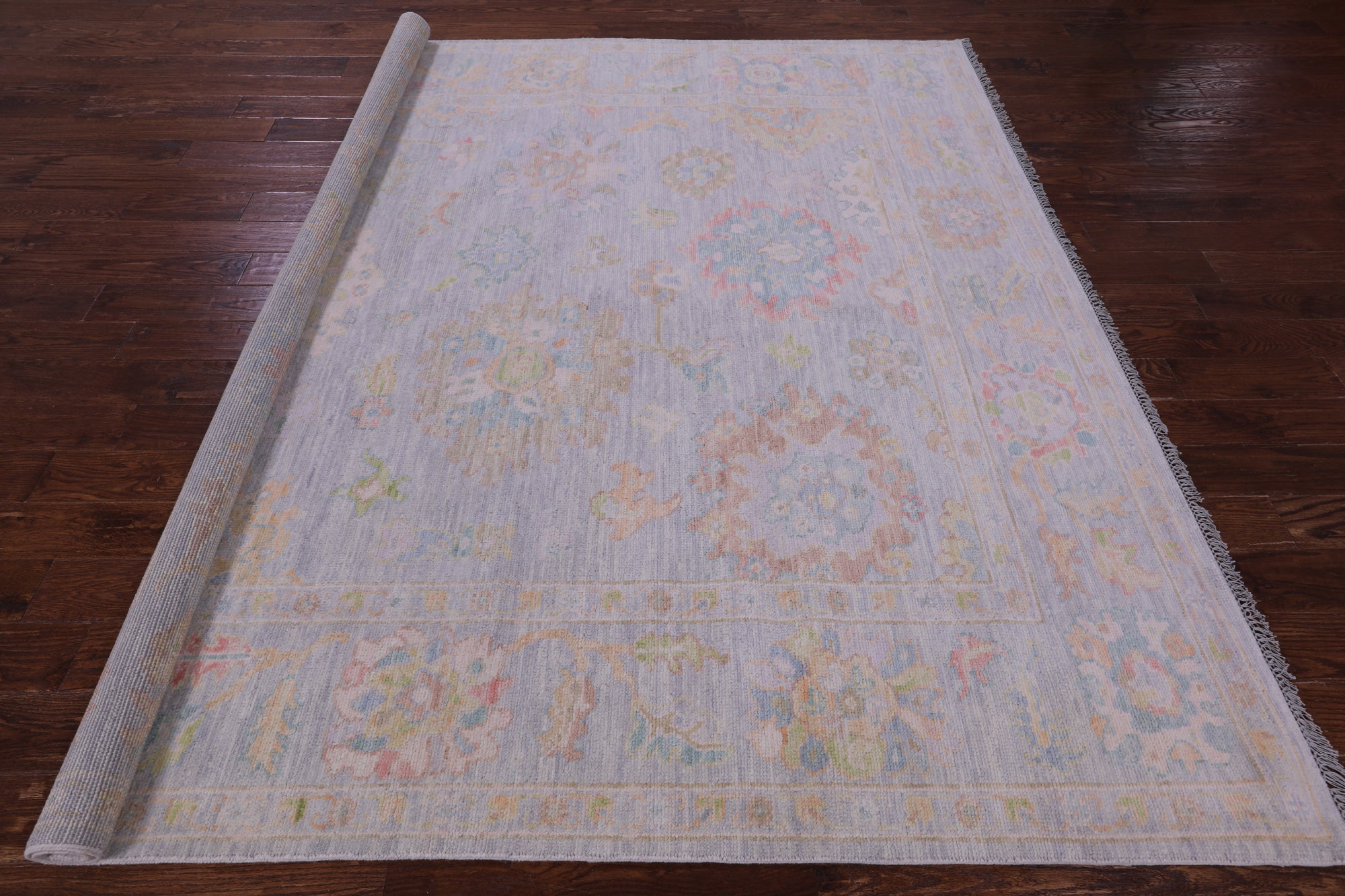 Silver Square Turkish Oushak Hand Knotted Wool Rug - 7' 9" X 8' 4" - Golden Nile