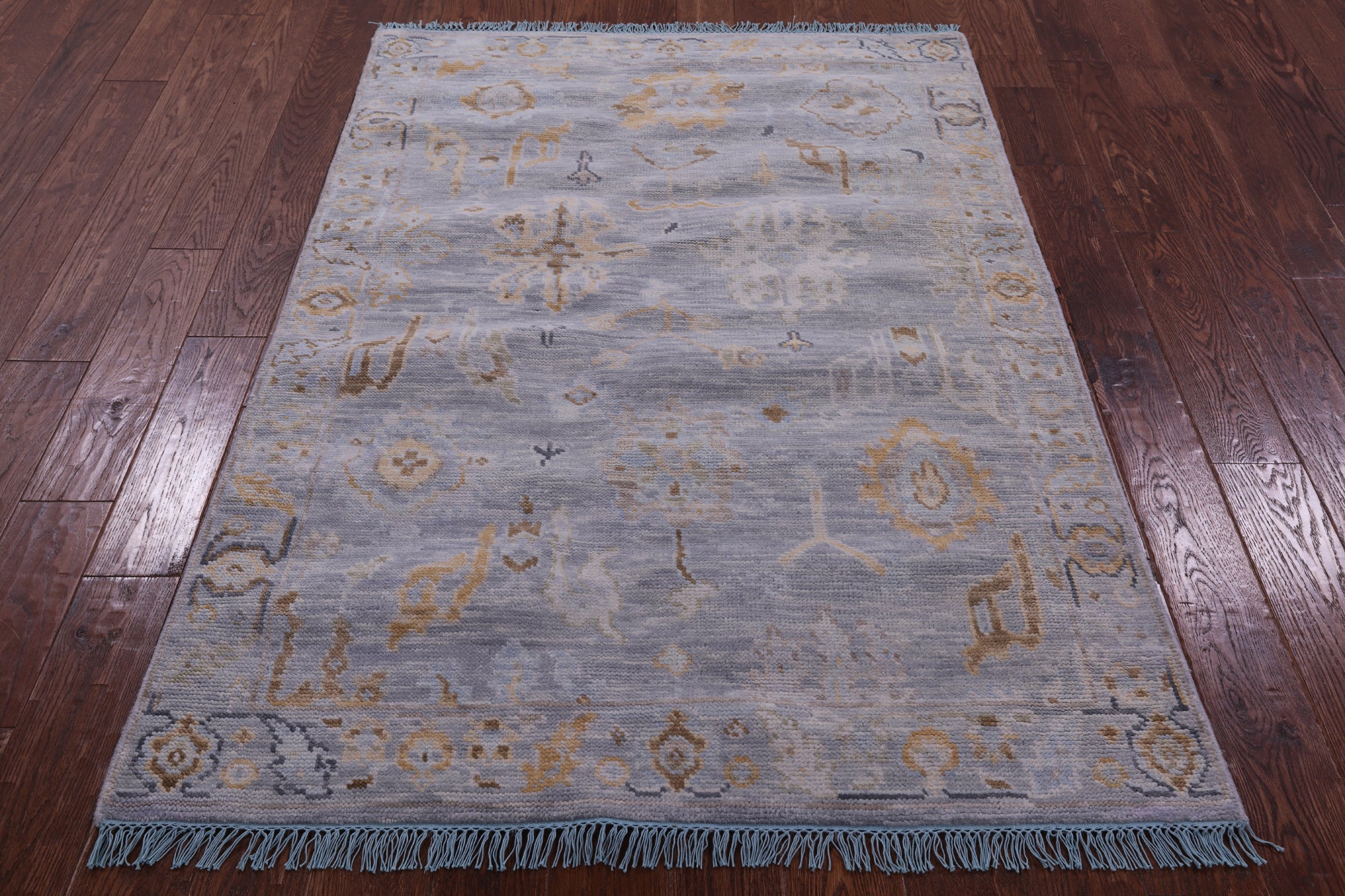 Grey Turkish Oushak Handmade Wool Rug - 4' 1" X 5' 11" - Golden Nile