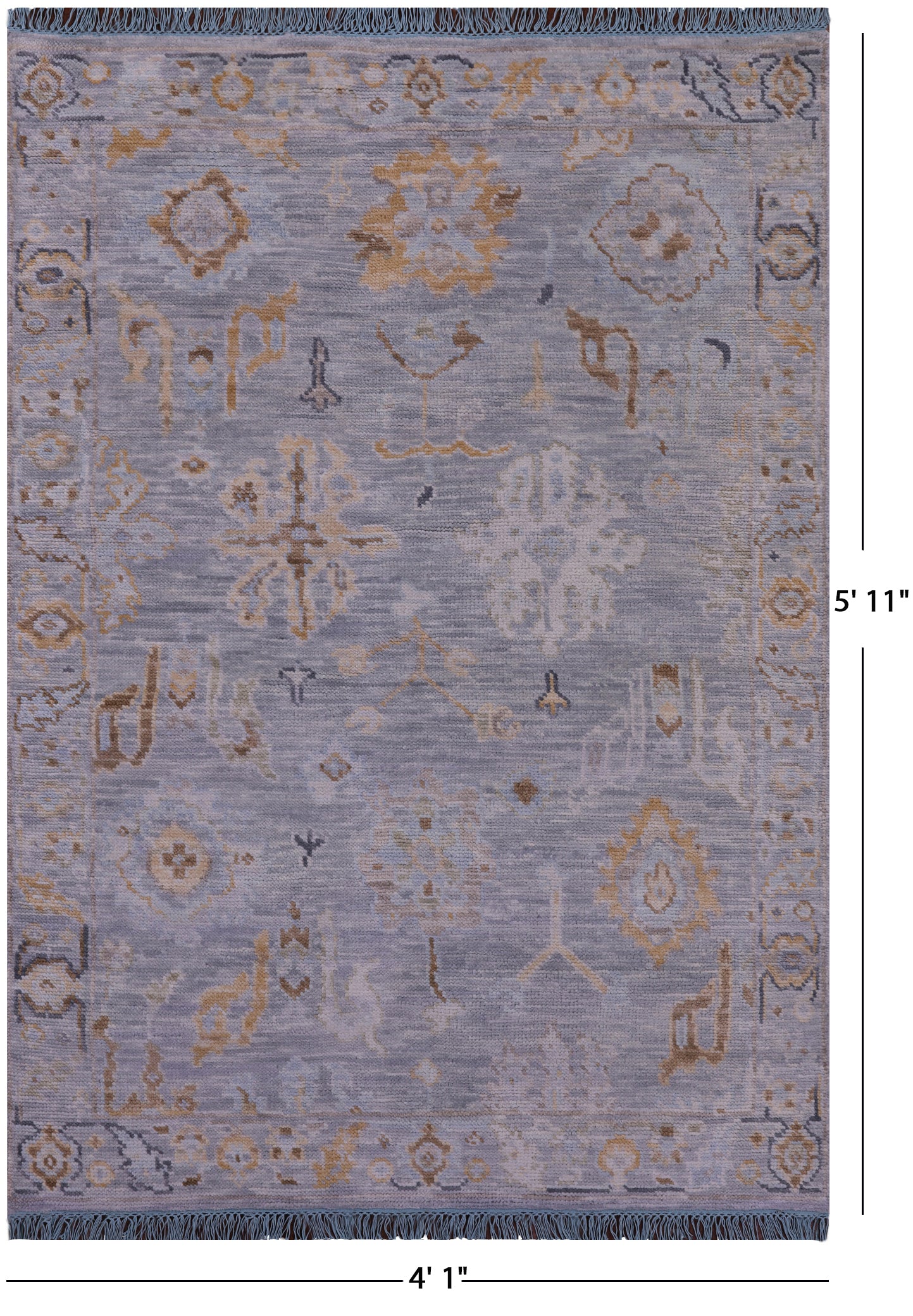 Grey Turkish Oushak Handmade Wool Rug - 4' 1" X 5' 11" - Golden Nile