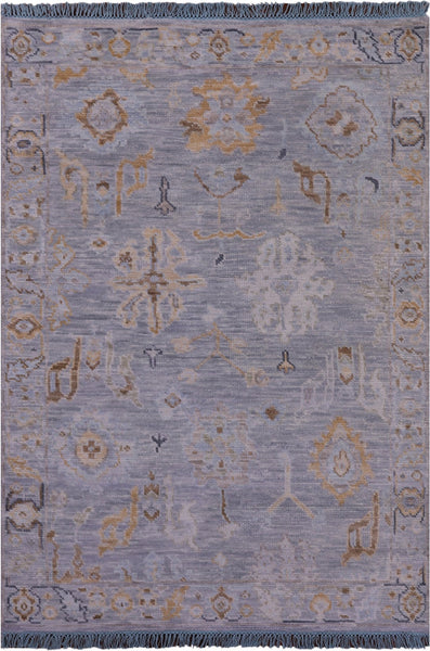 Grey Turkish Oushak Handmade Wool Rug - 4' 1" X 5' 11" - Golden Nile