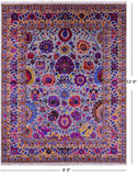 Grey Persian Tabriz Hand Knotted Wool & Silk Rug - 9' 0" X 12' 0" - Golden Nile