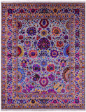 Grey Persian Tabriz Hand Knotted Wool & Silk Rug - 9' 0" X 12' 0" - Golden Nile