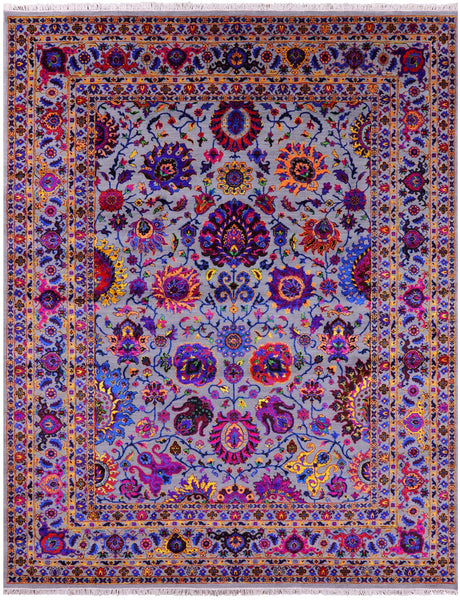Grey Persian Tabriz Hand Knotted Wool & Silk Rug - 9' 0" X 12' 0" - Golden Nile