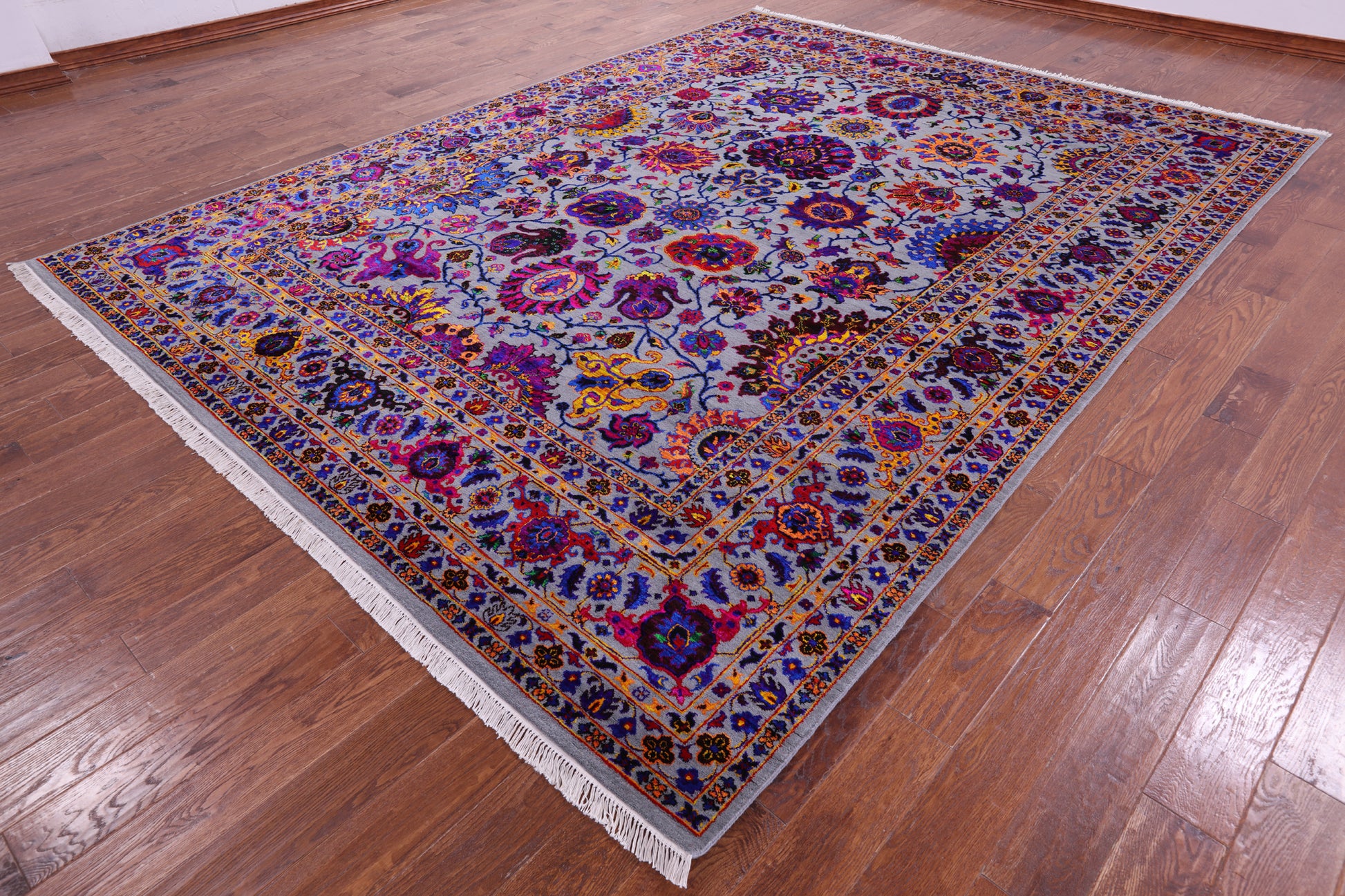 Grey Persian Tabriz Hand Knotted Wool & Silk Rug - 9' 0" X 12' 0" - Golden Nile