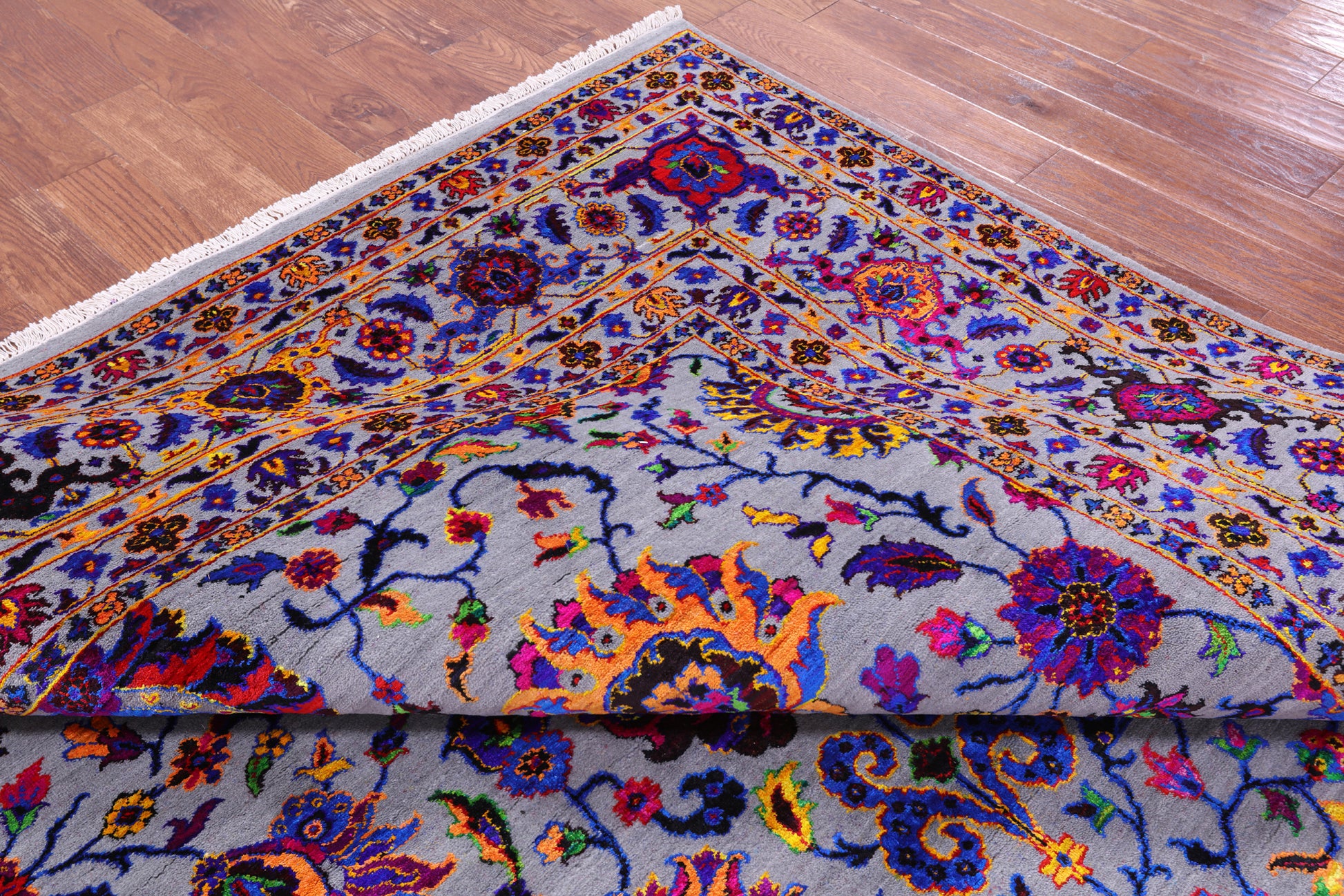 Grey Persian Tabriz Hand Knotted Wool & Silk Rug - 9' 0" X 12' 0" - Golden Nile