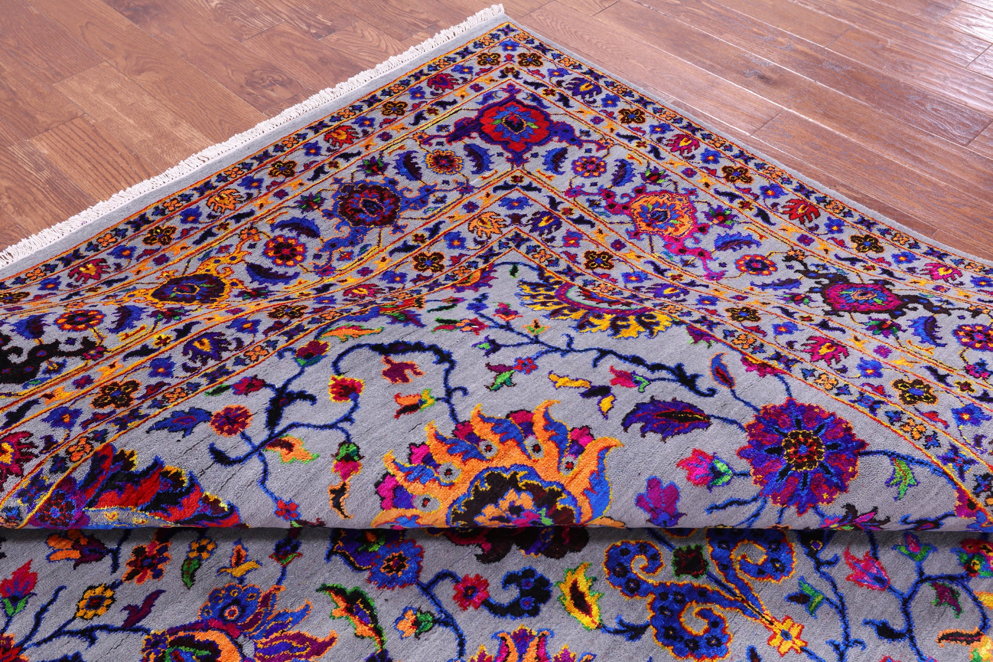 Grey Persian Tabriz Hand Knotted Wool & Silk Rug - 9' 0" X 12' 0" - Golden Nile