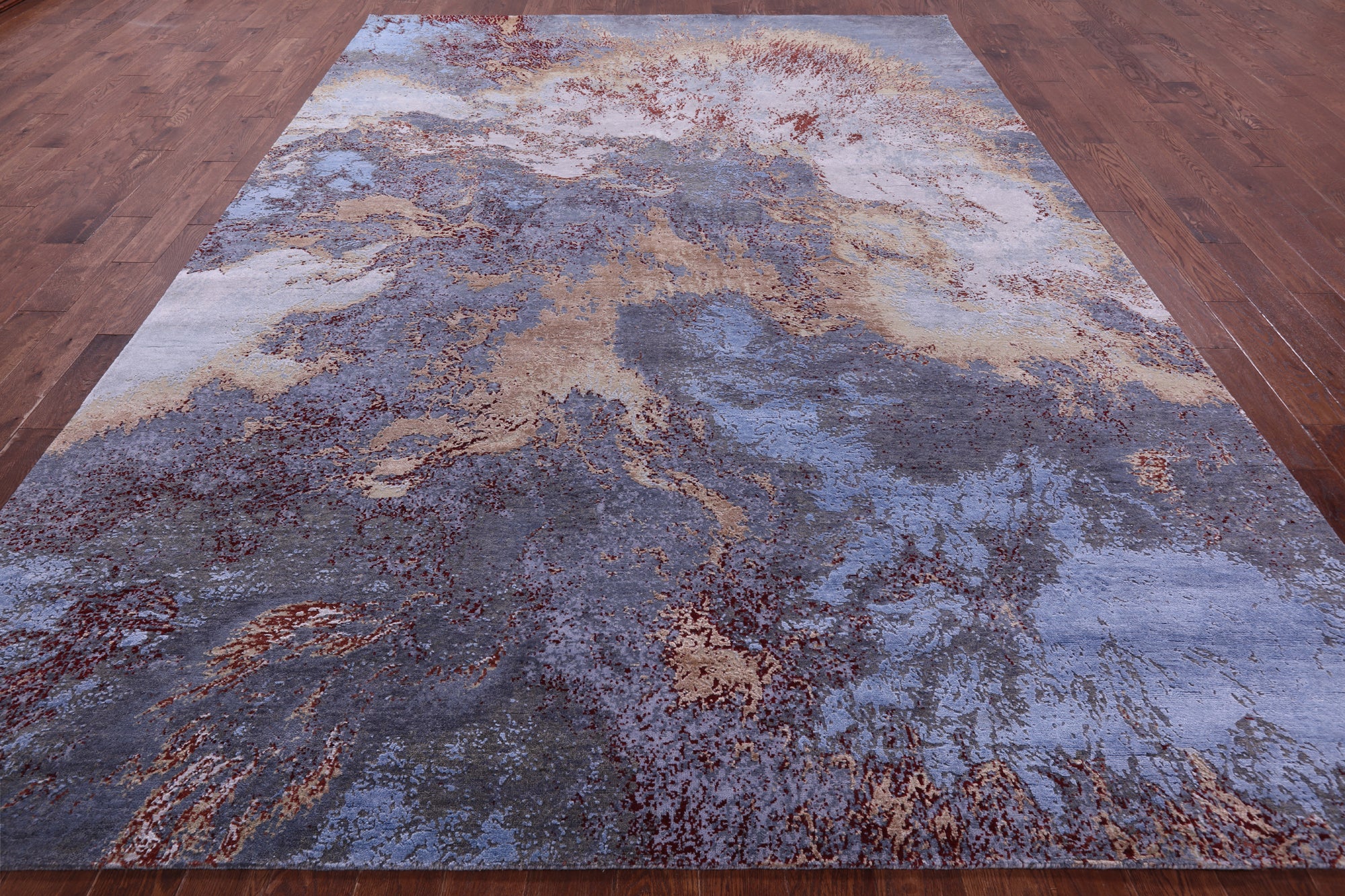 Abstract Contemporary Hand Knotted Wool & Silk Rug - 8' 10" X 12' 4" - Golden Nile