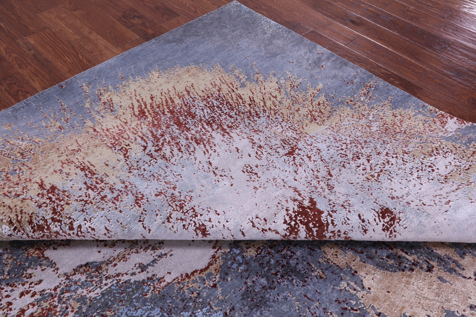 Abstract Contemporary Hand Knotted Wool & Silk Rug - 8' 10" X 12' 4" - Golden Nile