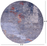 Round Abstract Contemporary Hand Knotted Wool & Silk Rug - 6' 0" X 6' 0" - Golden Nile