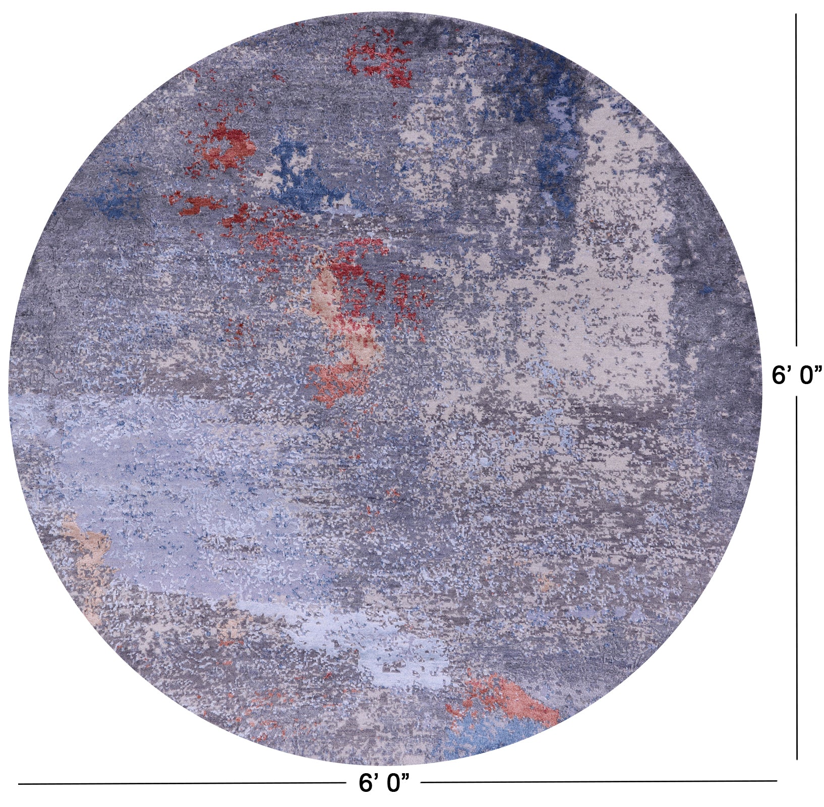 Round Abstract Contemporary Hand Knotted Wool & Silk Rug - 6' 0" X 6' 0" - Golden Nile