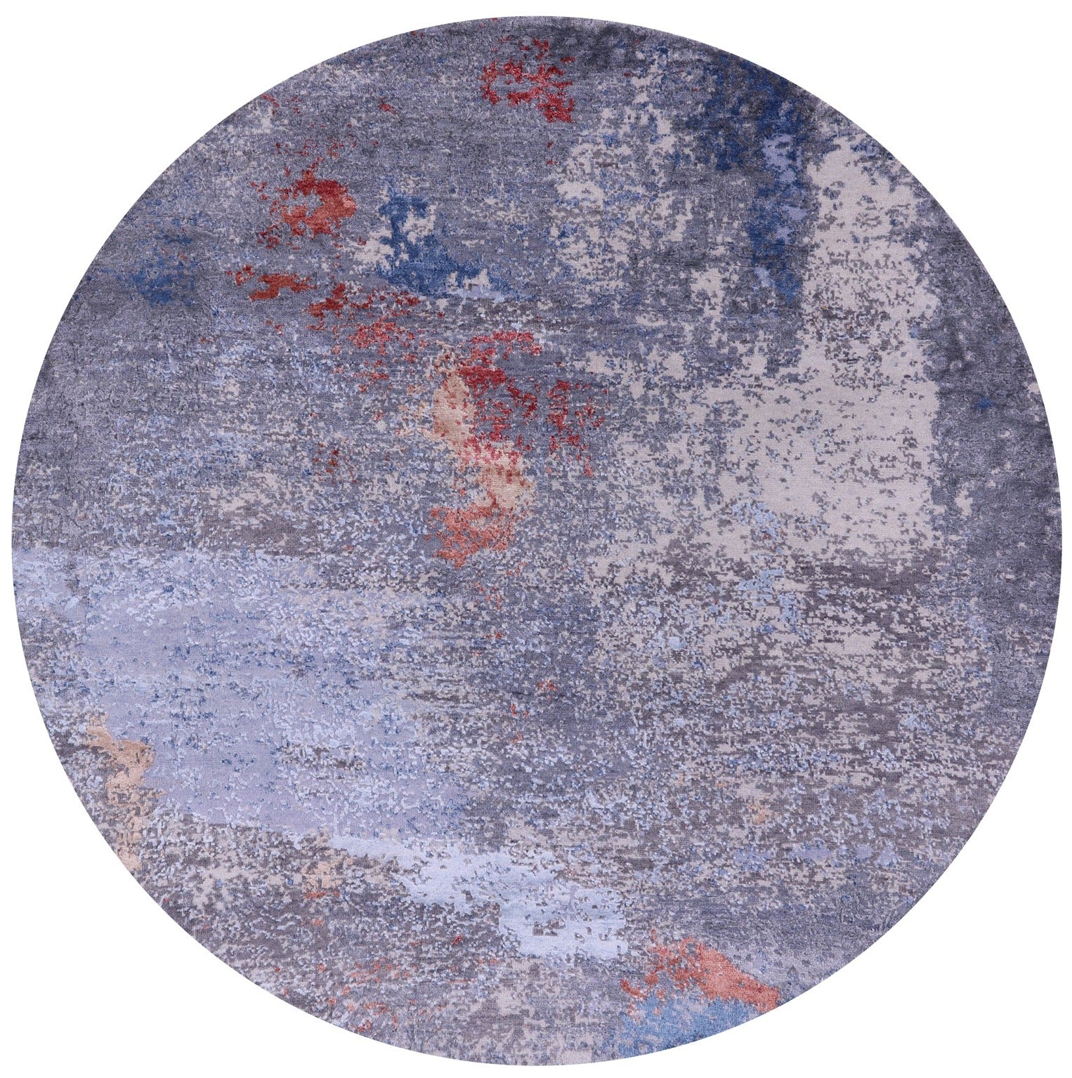 Round Abstract Contemporary Hand Knotted Wool & Silk Rug - 6' 0" X 6' 0" - Golden Nile
